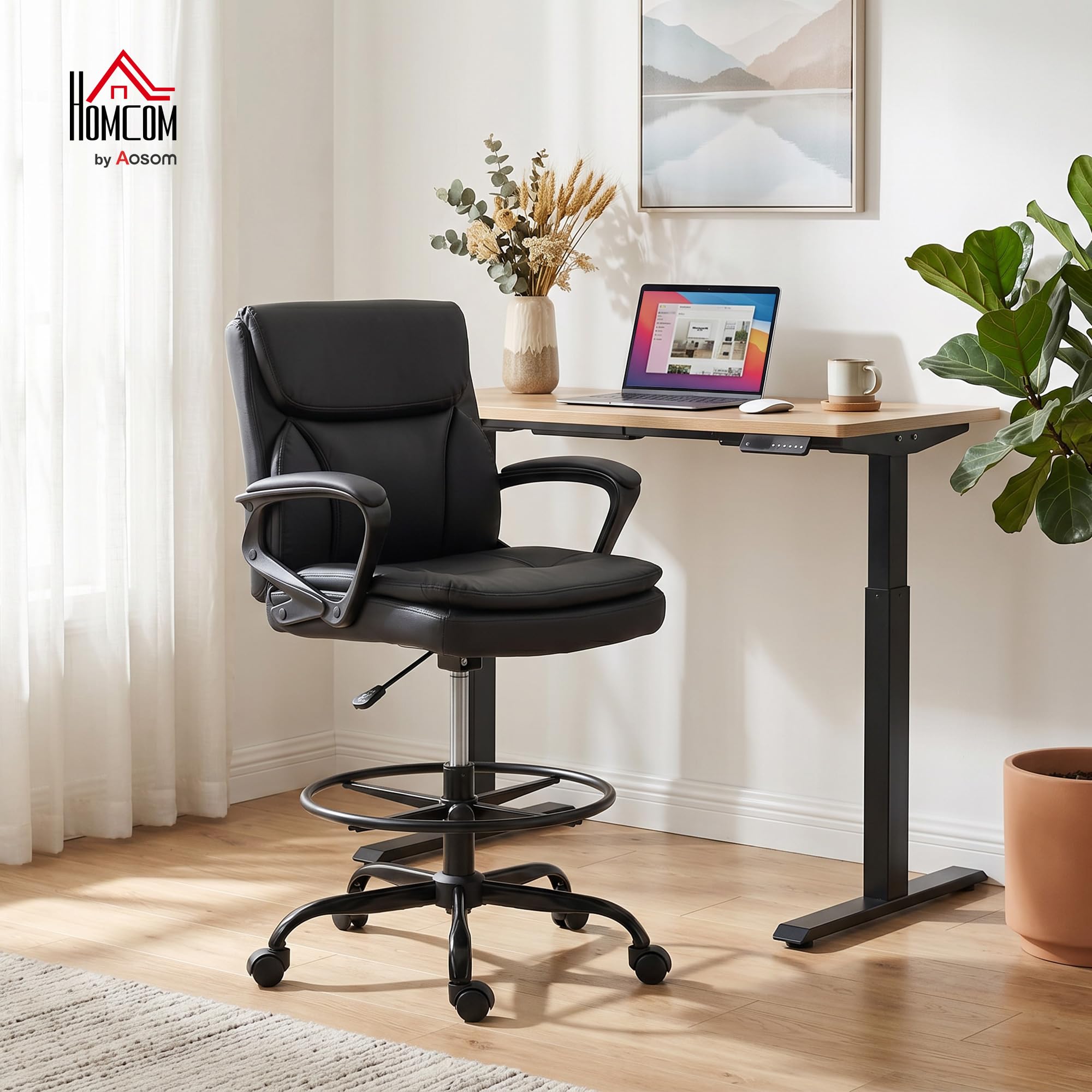 HOMCOM Chaise Bureau Ergonomique Chaise de Dessin Réglable en Hauteur Noir