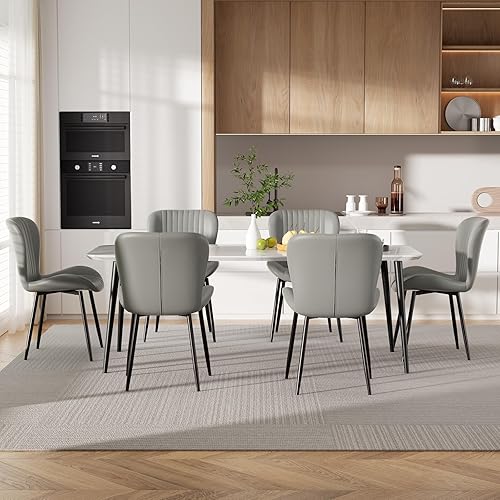Miniatura 6 de Juego de 4 sillas de comedor tapizadas modernas, de piel sintética, sillas auxiliares de cocina, sillas de comedor con respaldo cómodo, color gris