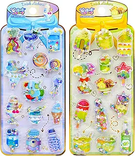 KRGNPLE 実店舗品質 2 枚入り 水シール ウォーター ぷっくり しずくちゃん シャカシャカ 3D 立体 精巧な柄 エンボスステッカー シール手帳用 装飾 DIY クリエイティブ 個性的 かわいい ギフト（セット 193）