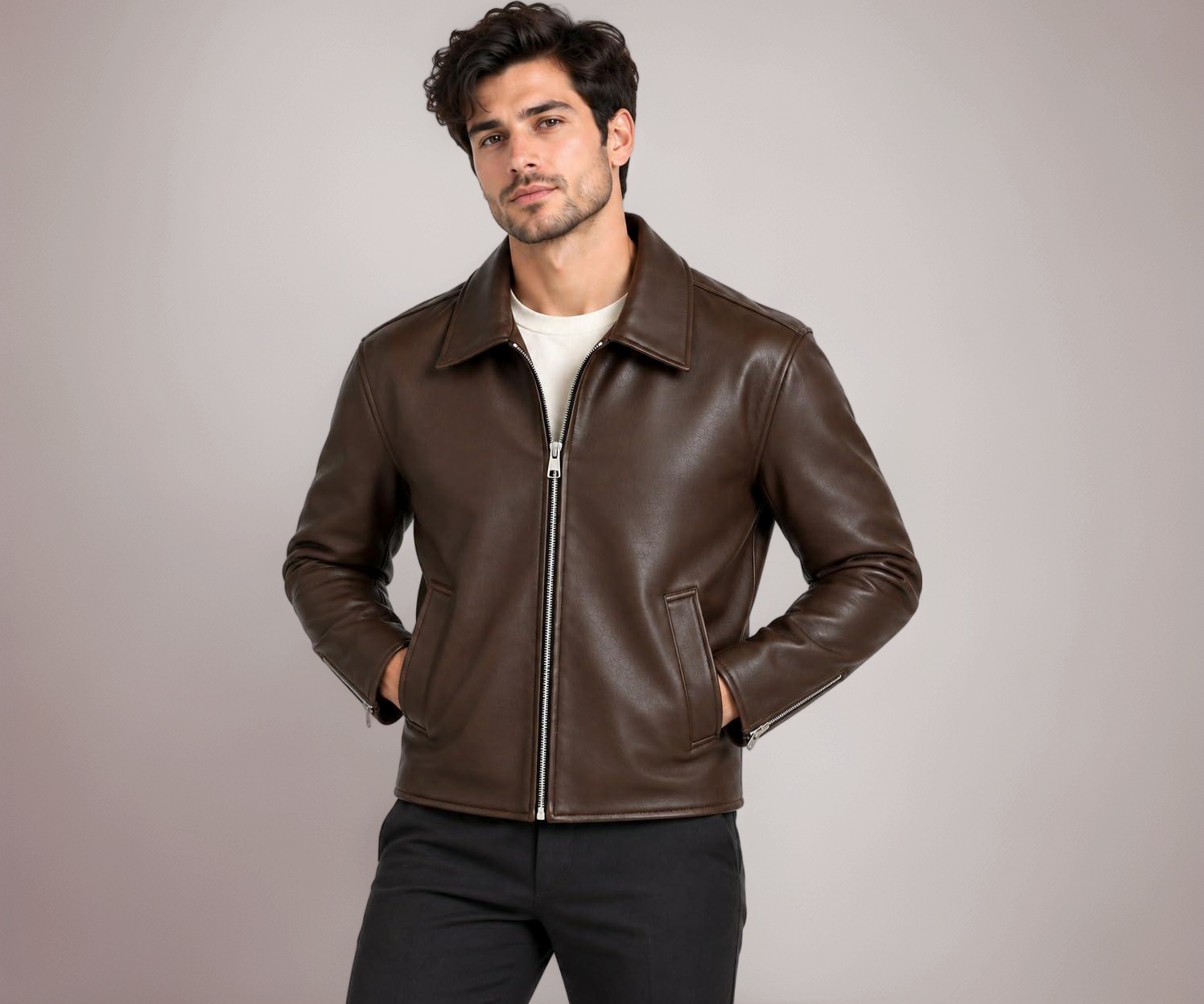 DEL JONNES Faux Leather Biker Jacket for Men - Image 1