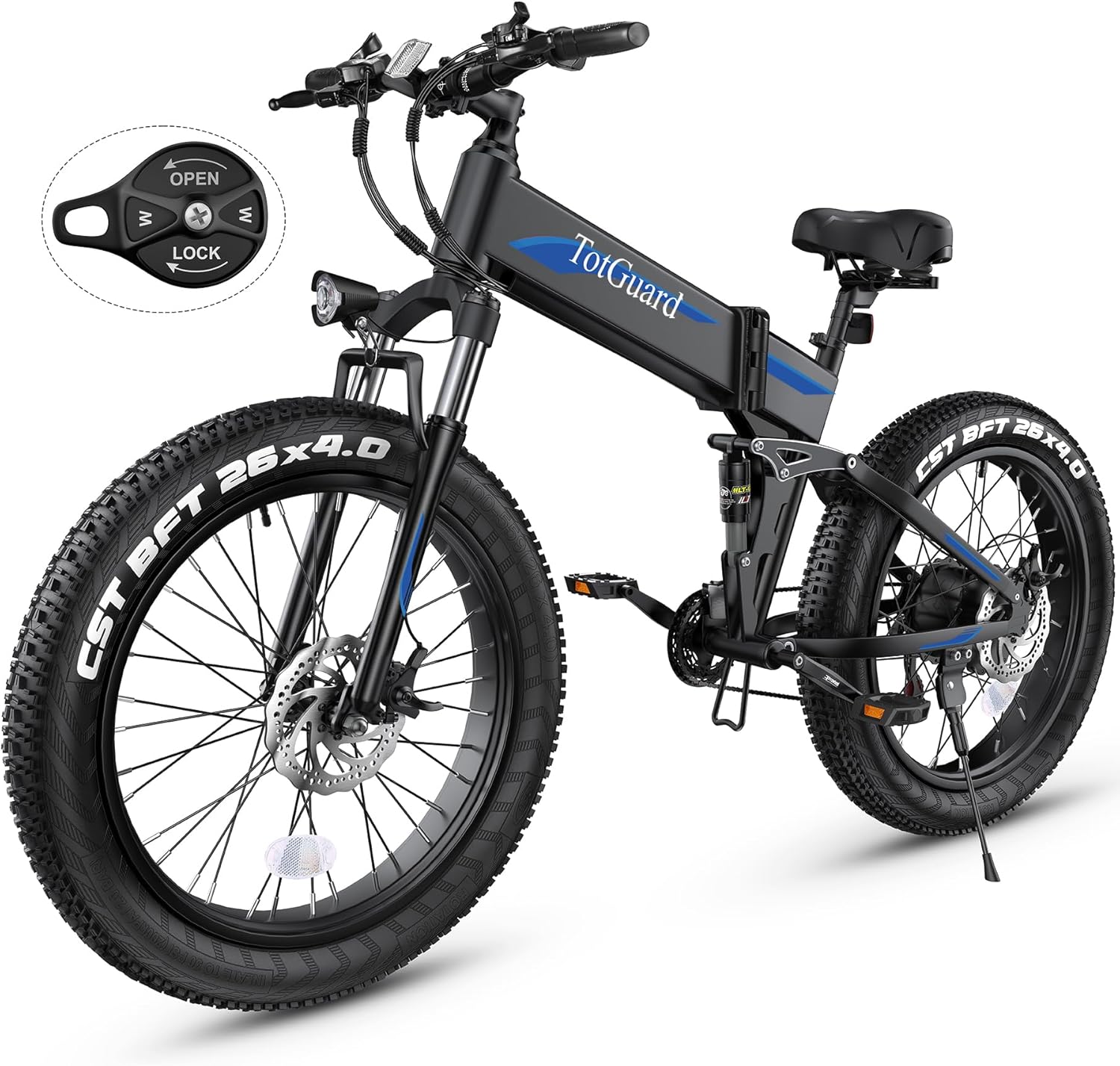 Wooken Electric Bike, 26''x4.0 Electric Bicycle 500W 21.6MPH Fat Tire,Folding Electric Bike for Adults with 48V/10Ah Battery, Mountain Bike with Lockable Suspension Fork, Shimano 21 Speed Gears EBike Wooken Electric Bike, 26”x4.0 Electric Bicycle 500W 21.6MPH Fat Tire,Folding Electric Bike for Adults with 48V/10Ah Battery, Mountain Bike with Lockable Suspension Fork, Shimano 21 Speed Gears EBike