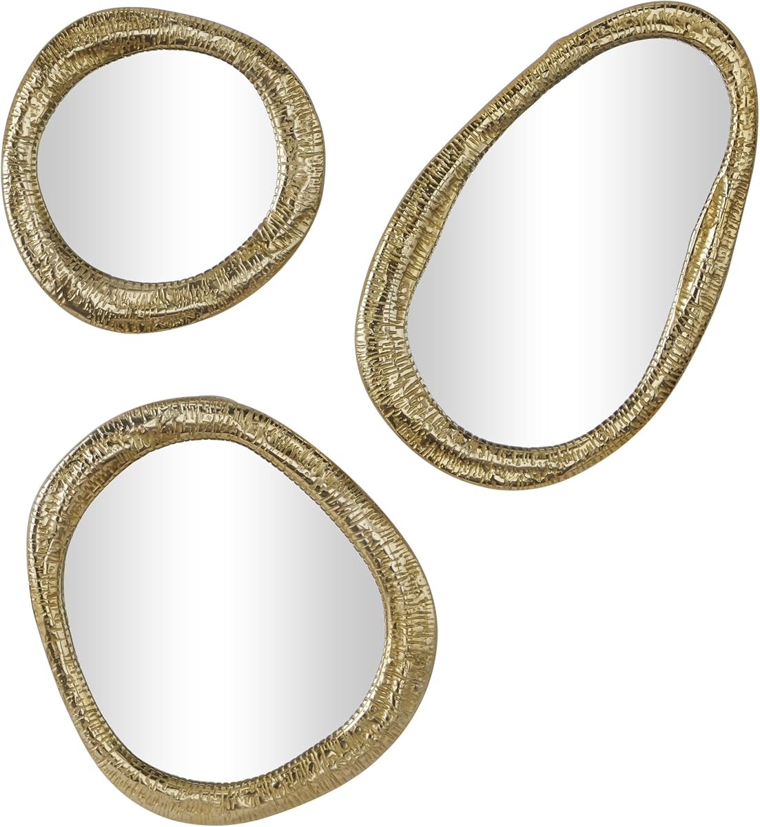 deco 79 Aluminum Wall Mirror, Set of 3 Mirror 23", 19", 15" H, Gold | Room Abstract Entryway Mirrors Entryway Mirror Mirror