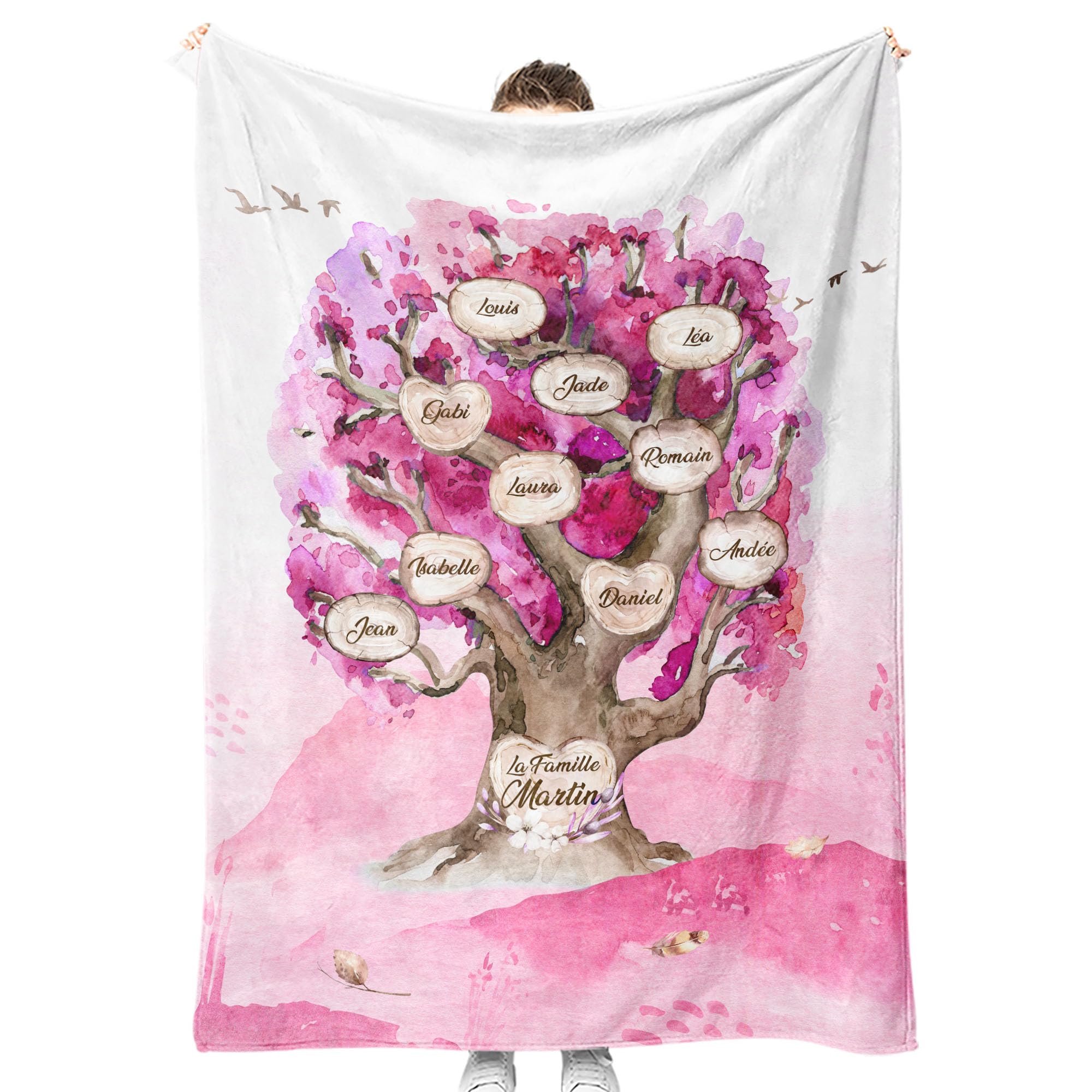 Manta personalizada Árbol de la vida Acuarela Familiar | Regalo Original Personalizado para mujer o hombre | Manta sofá de gran tamaño cocooning para cumpleaños | Objeto personalizado con nombre