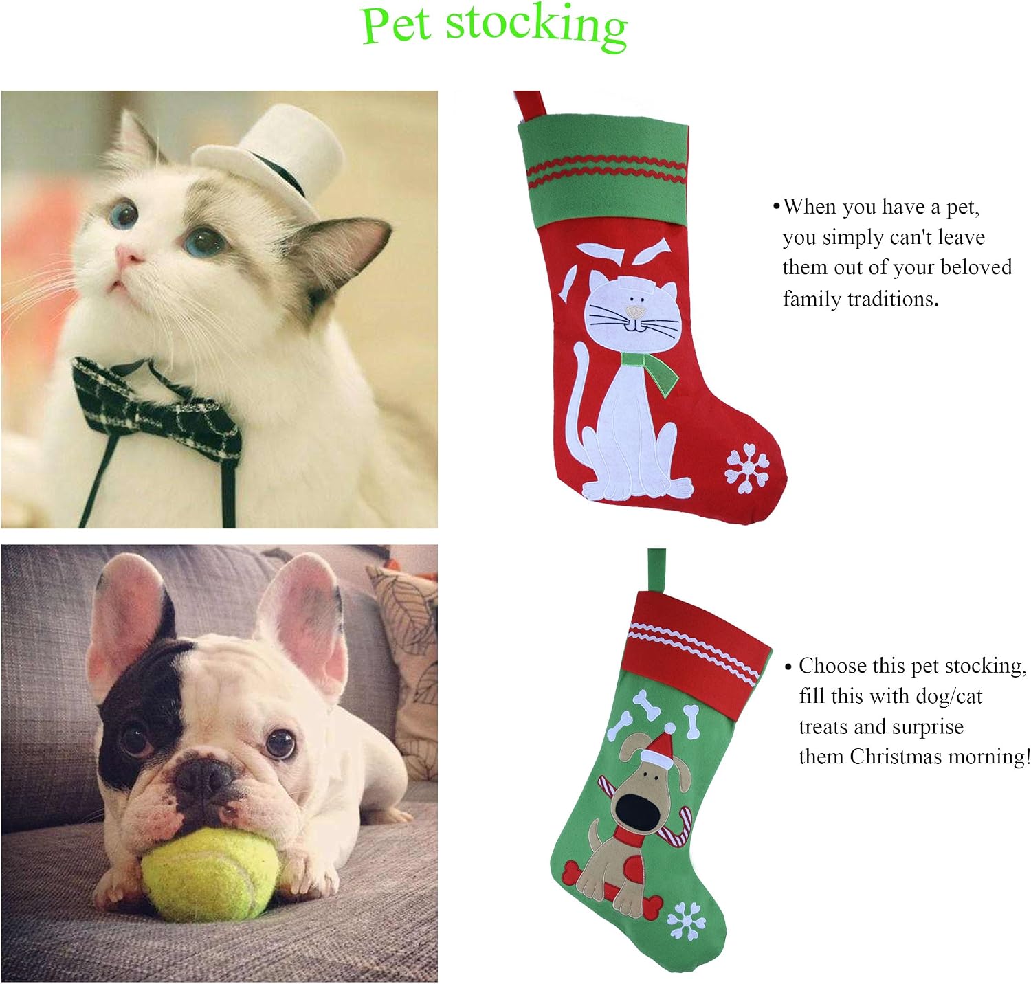 WEWILL Lovely Embroidered Dog Christmas Puppy Stockings Ideal Xmas Holiday Party Gifts for Puppies Pet 16-Inch Long