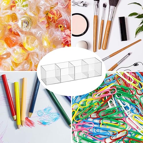 Miniatura 7 de Organizador de 4 compartimentos, 2 piezas, organizador de cubos de acrílico, 4 secciones, caja de acrílico pequeña, soporte para lápices de acrílico