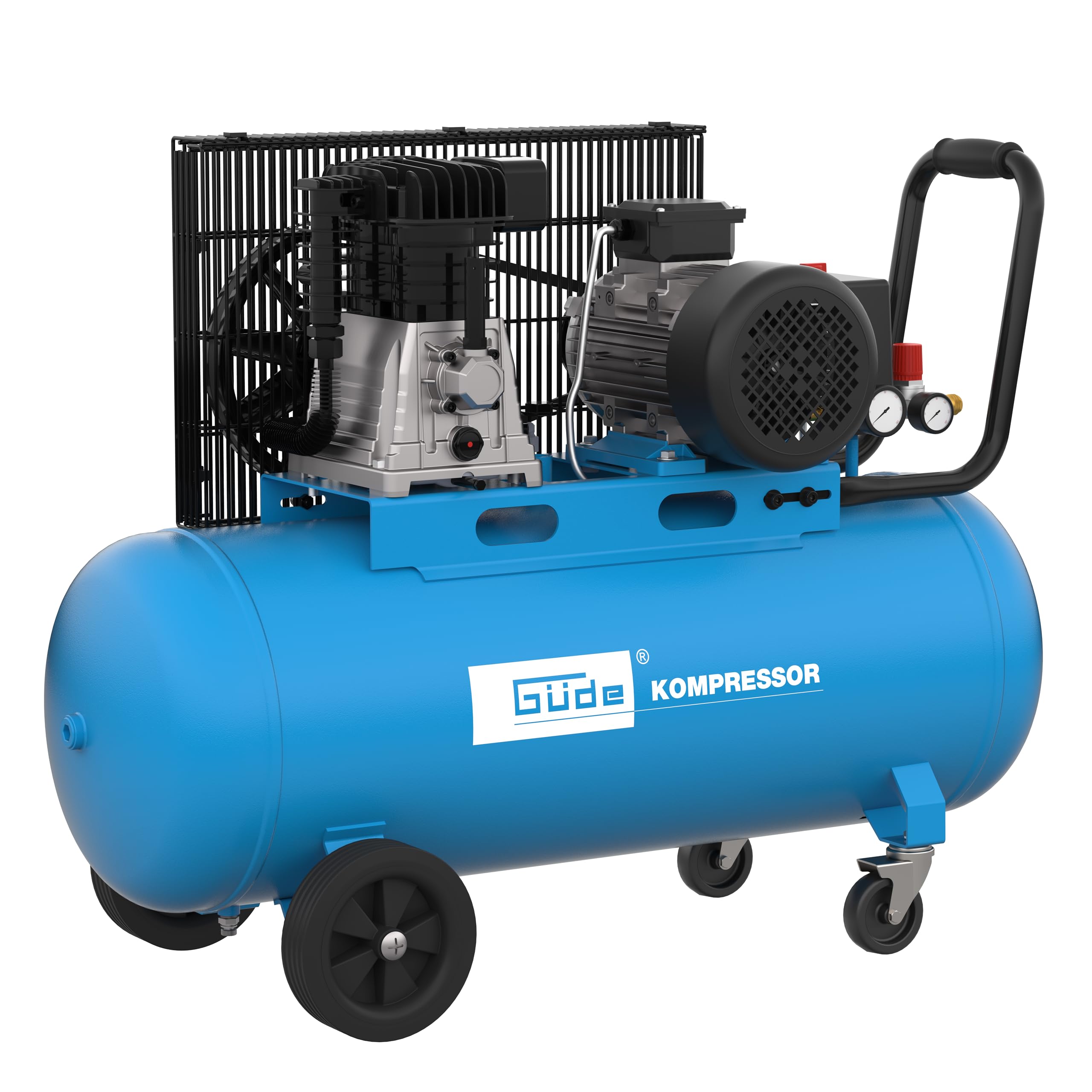 Güde Kompressor 580/10/100 H/ 400V (3000 W, 100 l Kessel, ölgeschmiertes 2-Zylinder-Aggregat, Riemenantrieb, max. 10 bar, eff. Liefermenge 400 l/min, Druckminderer, 2 Manometer, 2 Druckluftkupplungen)