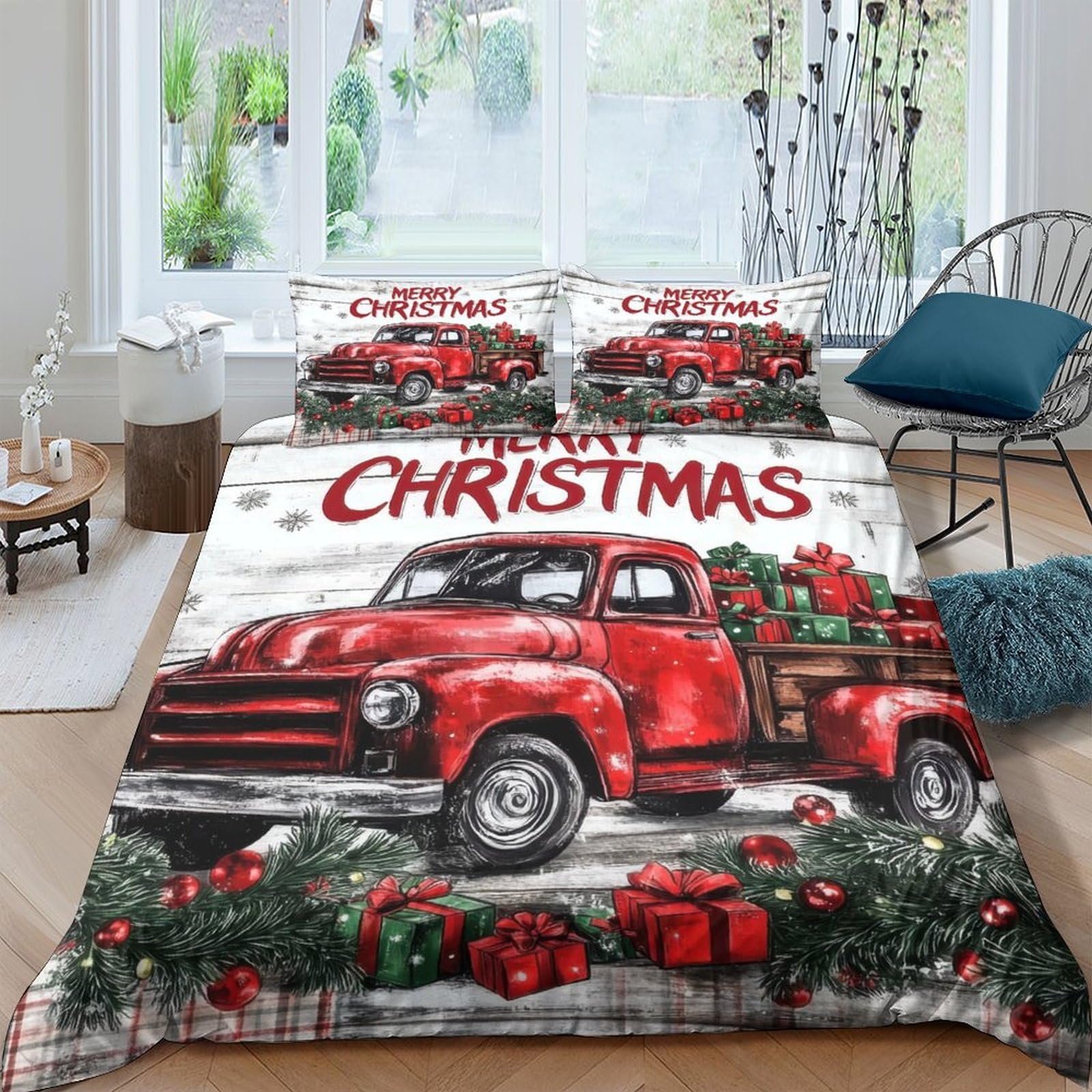 Ctjqhvkz Style-9 3D Printed Christmas Red Truck Fitted Sheet Microfiber Bedroom Decor Bed Cover For Home Dorm Single（135X200cm）