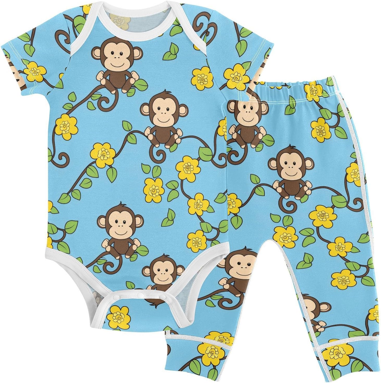 vvfelixl Baby Clothes Cute Brown Monkey Baby Bodysuits Set Unisex Short Sleeve Babys Pants Sets 0-3M