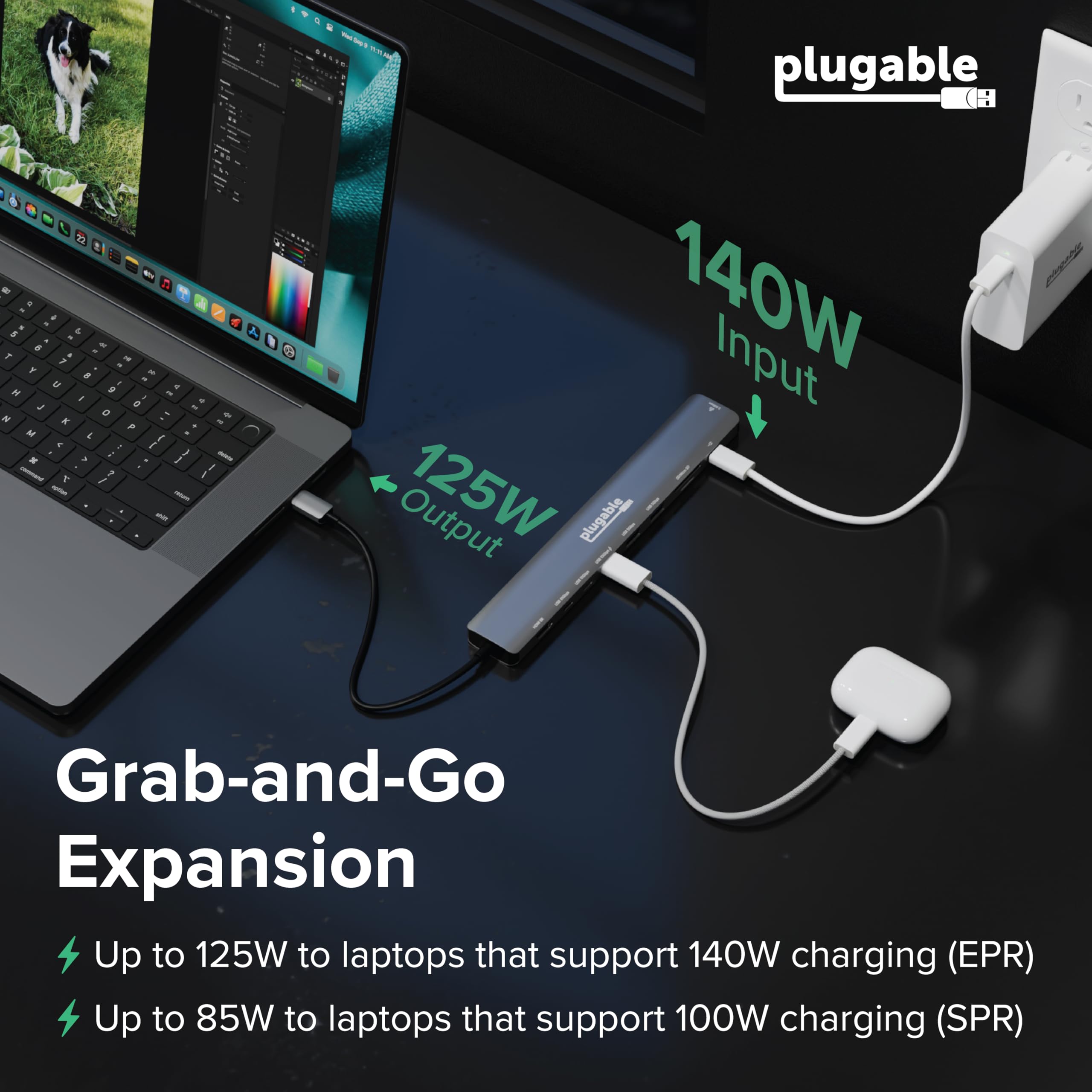 Plugable Hub USB C: adattatore multiporta 10-in-1 (8K/4K 144Hz HDMI 2.1, 2.5G Ethernet, ricarica 140W, dati 10Gbps) distribuzione IT senza driver per MacBook Pro/Air Windows Thunderbolt Chromebook