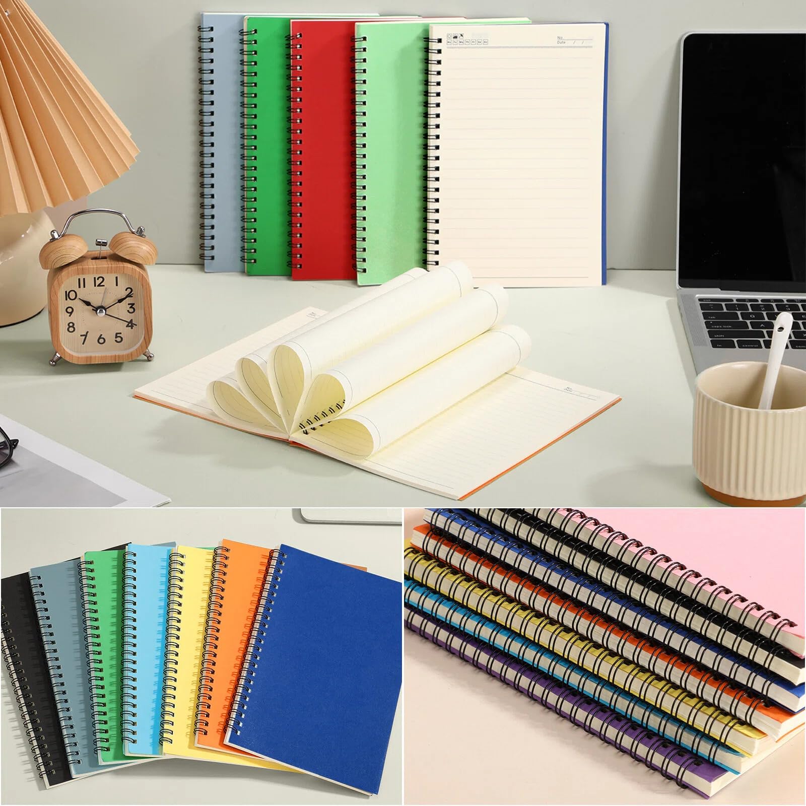 Leelosp Paquete de 12 cuadernos de viaje con rayas en espiral A5 de 5.5 x 8.3 pulgadas, notas coloridas, 60 hojas/120 páginas, notas rayadas universitarias para estudiantes, oficina, negocios