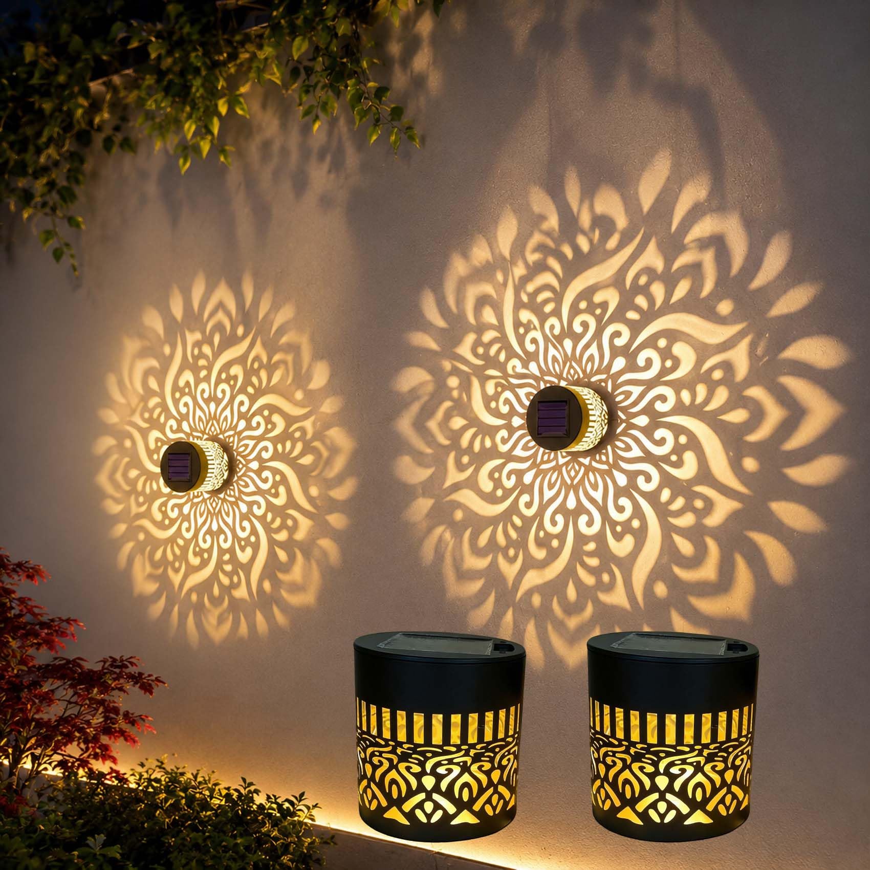 Leyof Fleur De Lumiere Solaire Murale, Lampe Solaire Murale Exterieur, Fleur De Lumiere Solaires, 7 Couleurs Lanterne Solaire Jardin,Ip65, Pour Jardin, Terrasse, ClôTure, ExtéRieur (2PC-A)