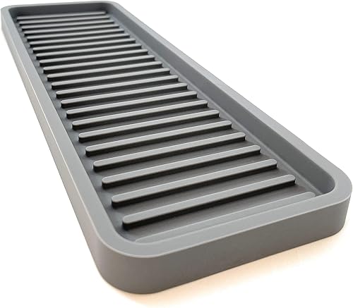 Happitasa - Bandeja organizadora para fregadero de cocina de silicona, soporte de esponja y protector de encimera, estilo de líneas rectas (gris, 12