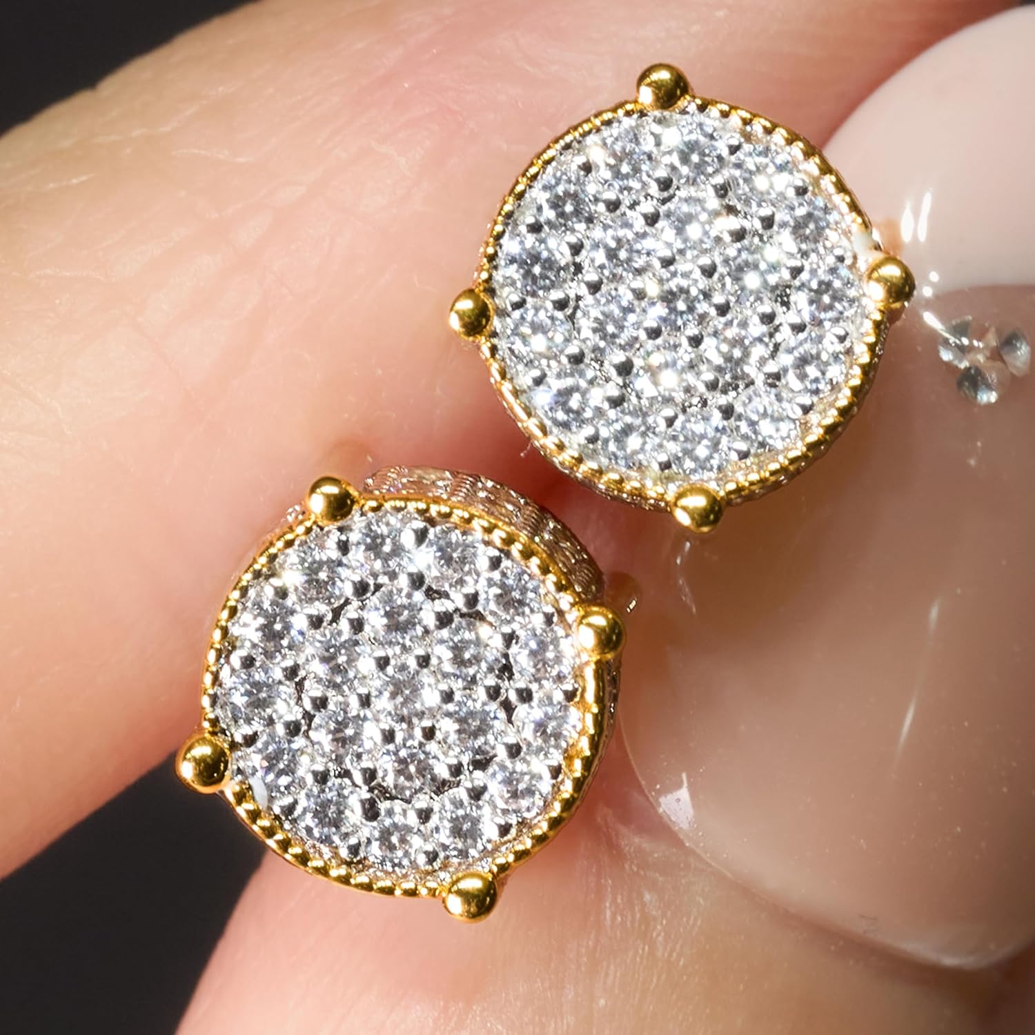 Hip Hop Rapper Moissanite Stud Earrings for Men - 925 Sterling Silver 8mm Fully Iced Out Micro Paved, Chunky Cylindrical Screw Back Earrings for Men Women (Diamond Look)