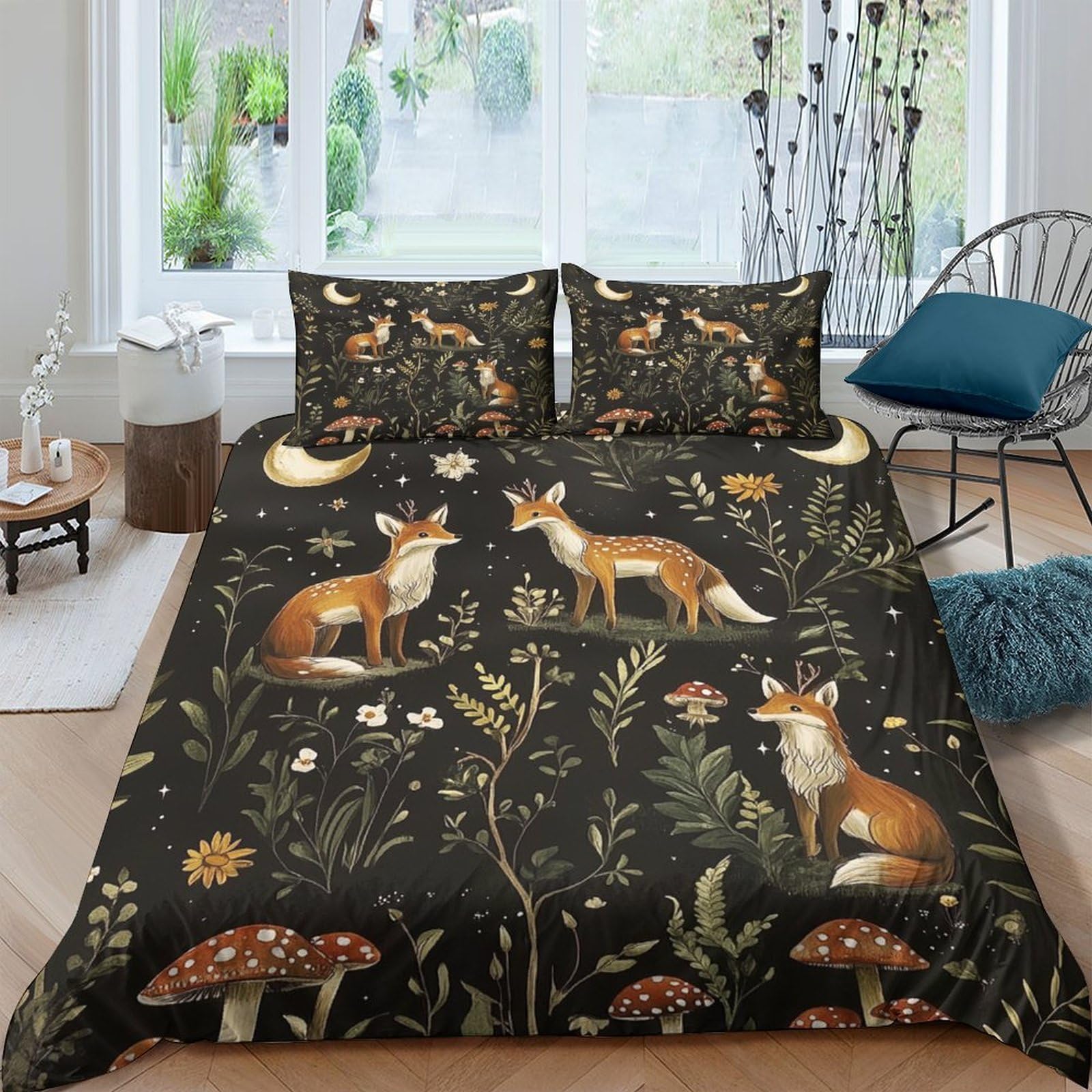 Ctjqhvkz Style-10 3D Printed Forest Fox Fitted Sheet Microfiber Soft Breathable Woodland Mushroom Mattress Cover For Bedroom Guest Room Decor Single（135X200cm）