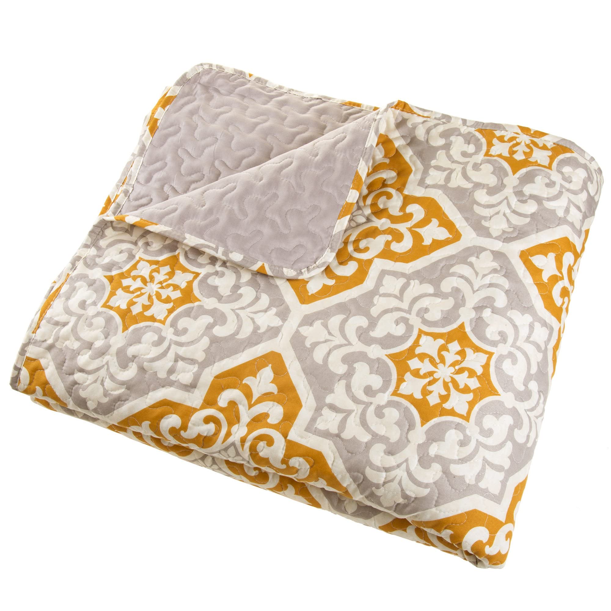 GlobalNiche® King Quilt Bed Set, 3 Piece Reversible Microfiber Quilt Bedding Set with Shams -Vivian Embossed Quilt Bedroom Set by Bedford Home (Grey)