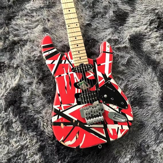 Custom Red & White Stripe Electric Guitar - Alder Body, Maple Neck, Tremolo