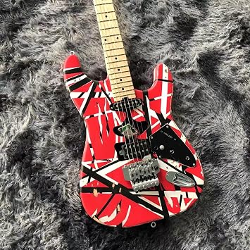 Custom Red & White Stripe Electric Guitar - Alder Body, Maple Neck, Tremolo