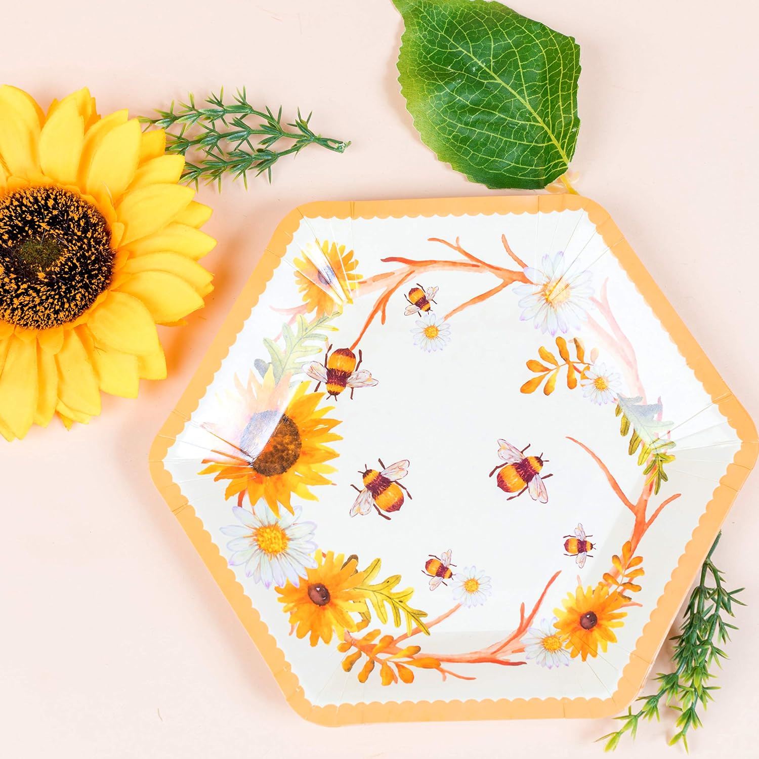 Bee-utiful Party Bundle: Bee Paper Plates And Napkins And Cups Serves 16 Guests - 16x Dessert and Dinner Plates, Cups, Napkins - Bee Party Decorations & Supplies