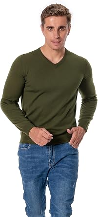 Mens 100% Extrafine Merino Wool Knited Long Sleeve Pullover with V-Neck