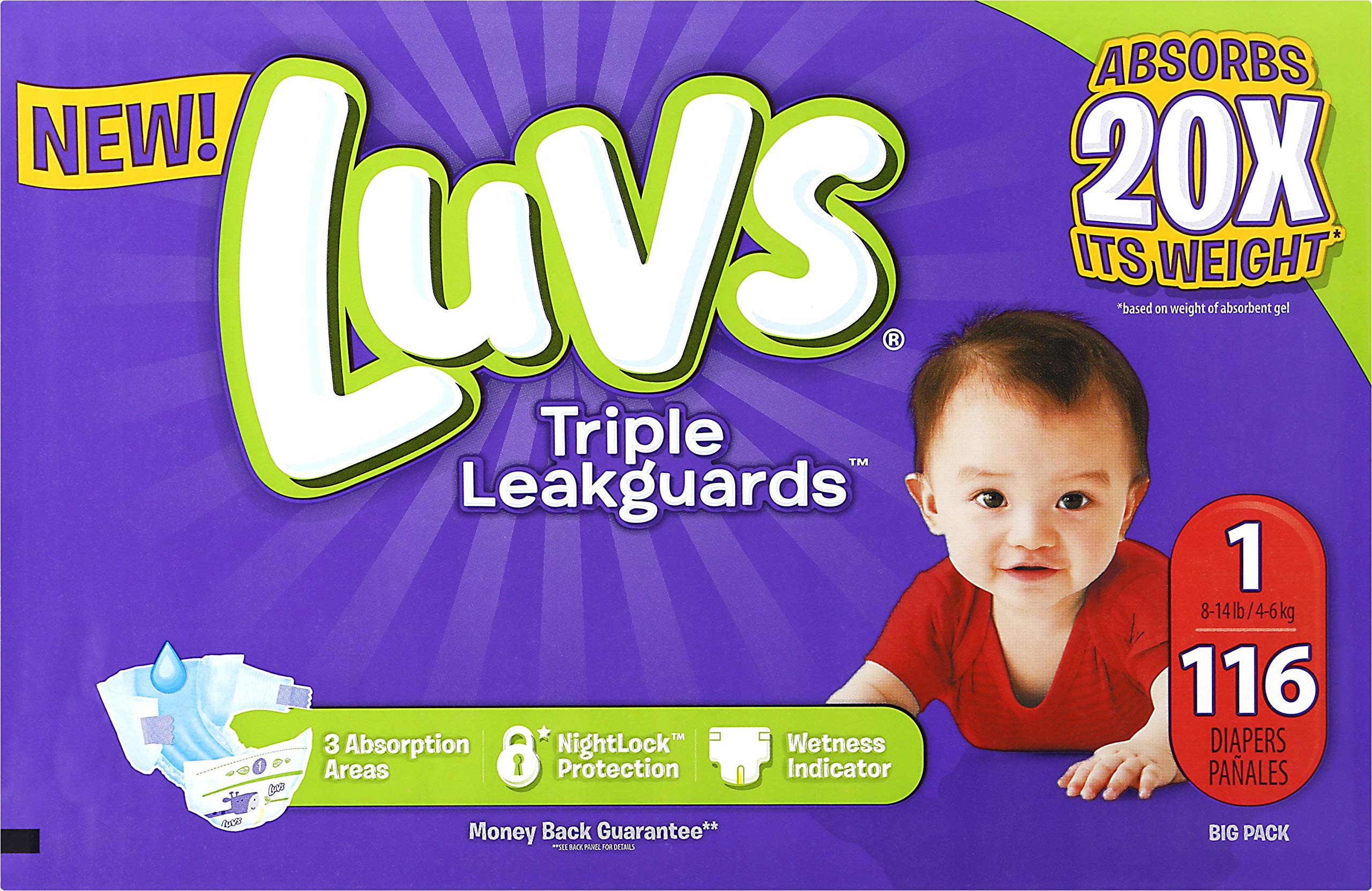 LuvsSize 1 Baby Diapers, Platinum Protection Bluey Diapers for Day & Night, Size 1, 116 Count (Packaging May Vary)