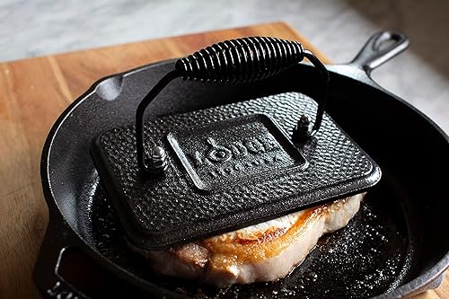 Miniatura 3 de Lodge - Prensa de parrilla de hierro fundido pre-curado con mango en espiral de agarre frío, de 4.5 x 6.75 pulgadas, color negro