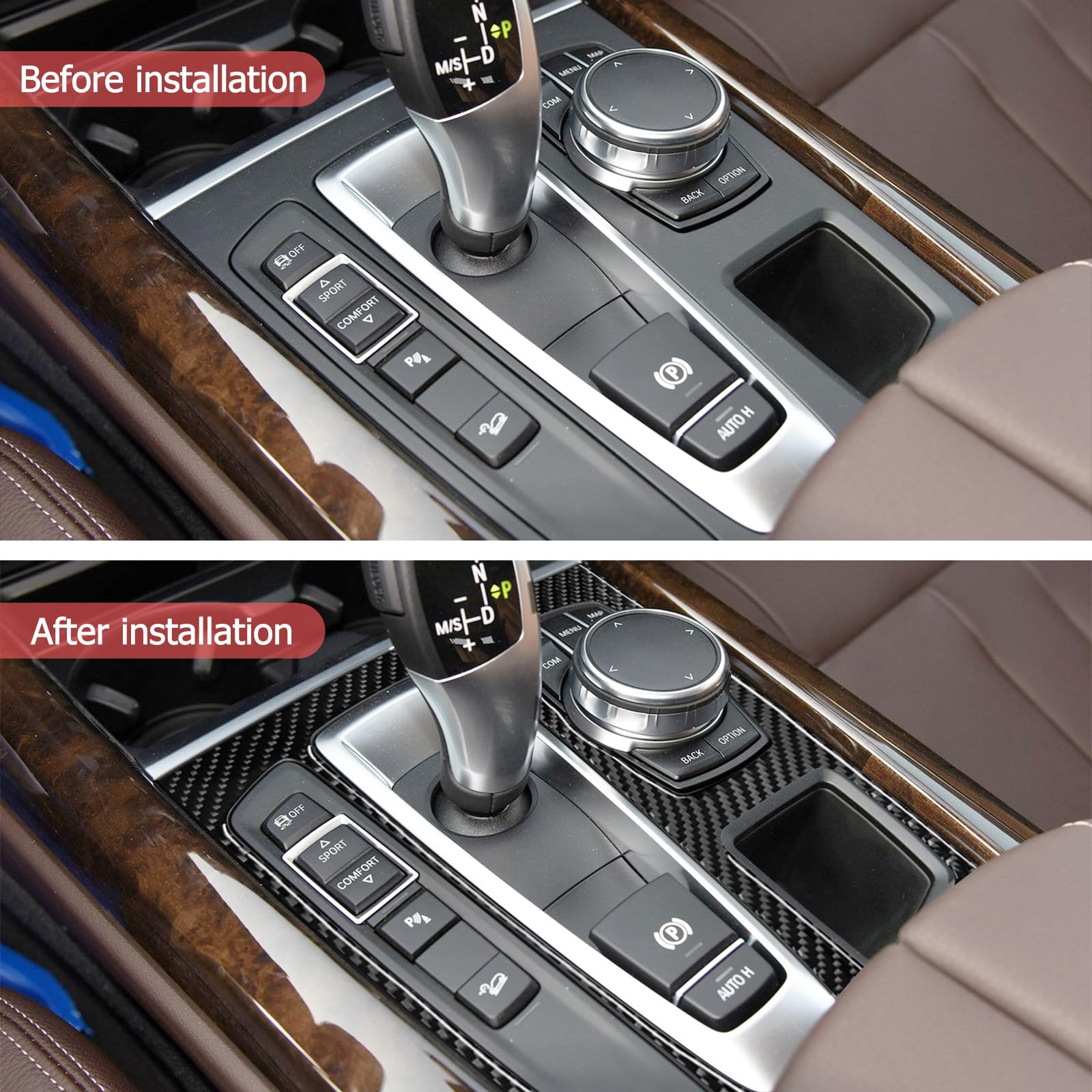SUNJIKA Compatible avec les consoles centrales en fibre de carbone pour BMW X5 F15 X5M F85 X6 F16 X6M F86 2014 2015 2016 2017 2018 2019 (1 pièce noir)