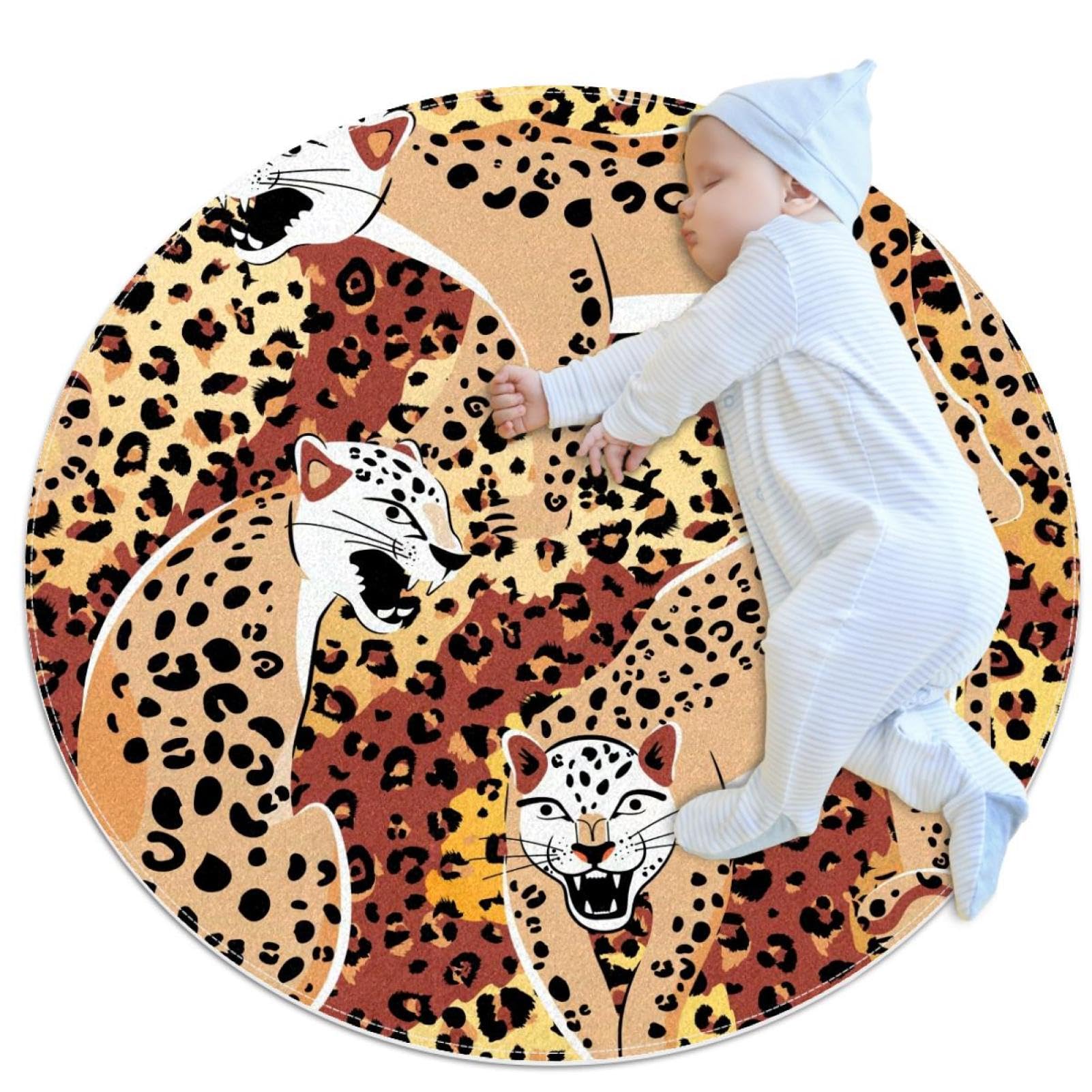 Tapis de salle de bain léopard sauvage rond 1m antidérapant