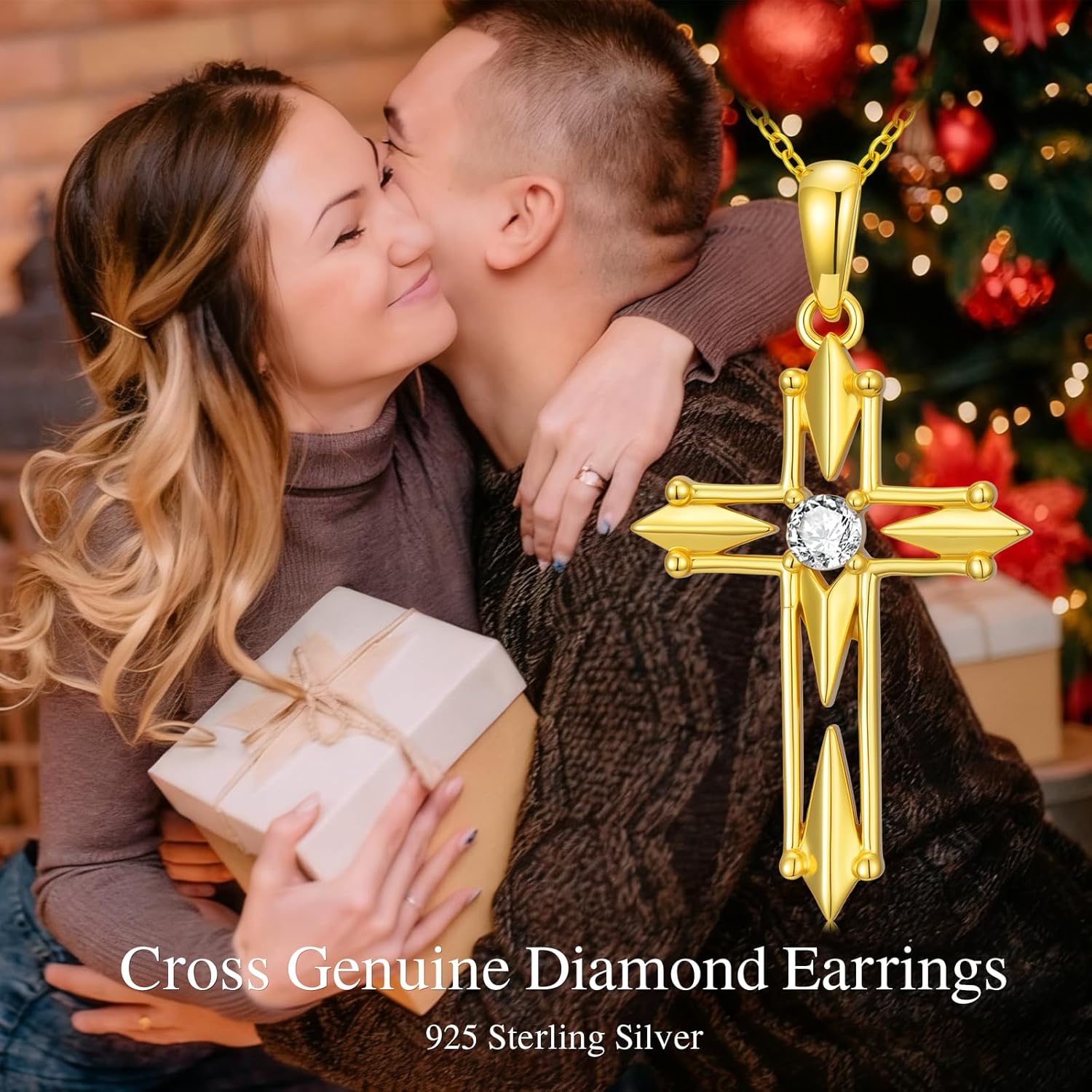 14K Gold Plated Cross Necklace for Women Unique Cross Genuine Diamond Pendant Necklace Dainty Diamond Jewelry Mother's Day Anniversary Birthday Christmas Gifts for Her - Image 7