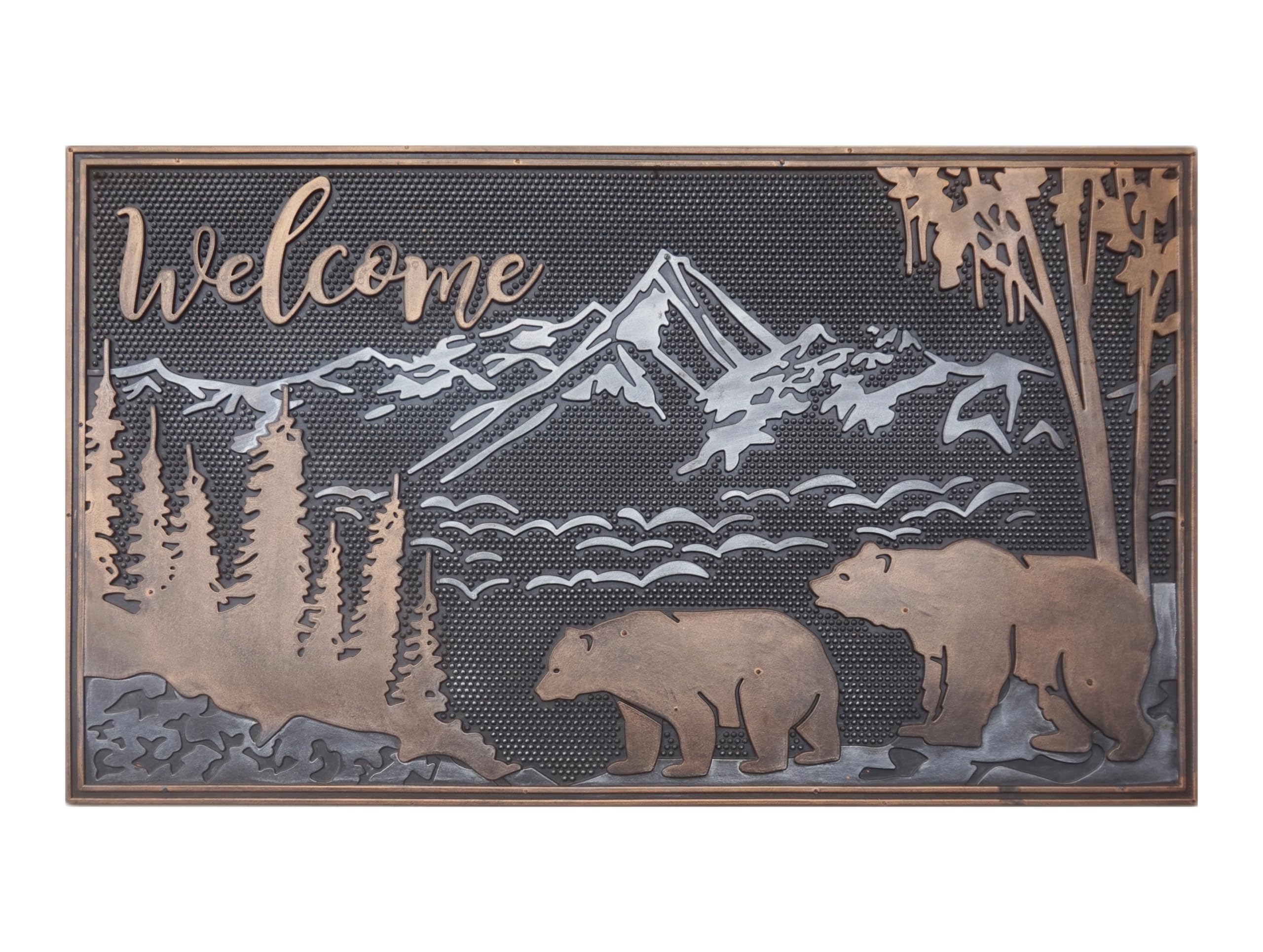 A1HC All Weather Rubber Door Mat, Dirt Grabber Durable Welcome Doormat, Low Profile Entryway Mats for Home Front or Back Entrance, 18”X30” Bronze/Black (Forest Bear Welcome Bronze)-image-3