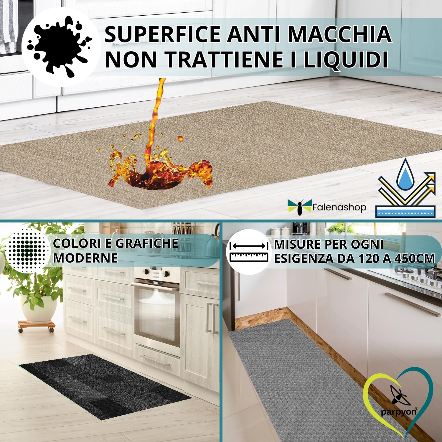 Tappeto Cucina Damascato Lurex 50x240cm - Antiscivolo, Lavabile, Brillantini Argento, Made In Italy