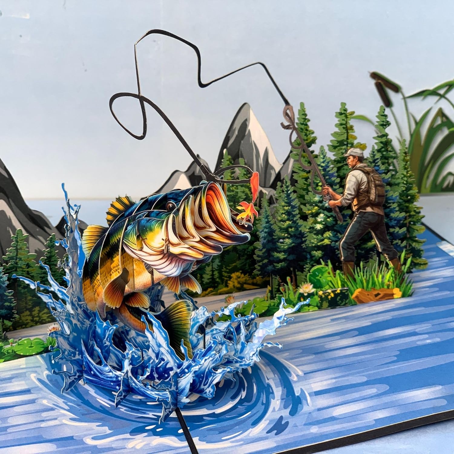 Pop Up Greeting Card, Fishing Gift, Bass Fishing, Gift and Present for Father's Day, Fisher Men Idea, Birthday, Outdoor, Thank You, Sport, Holiday, Camping, Summer - Image 4