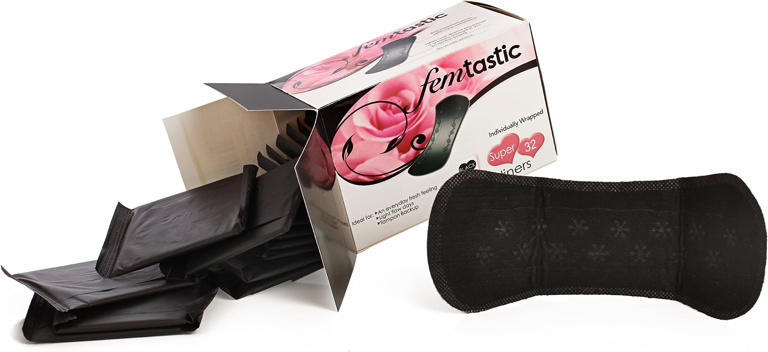 FEMTASTIC PANTYLINER SUPER BLACK 16 BOXES of 32 COUNT =512 PADS
