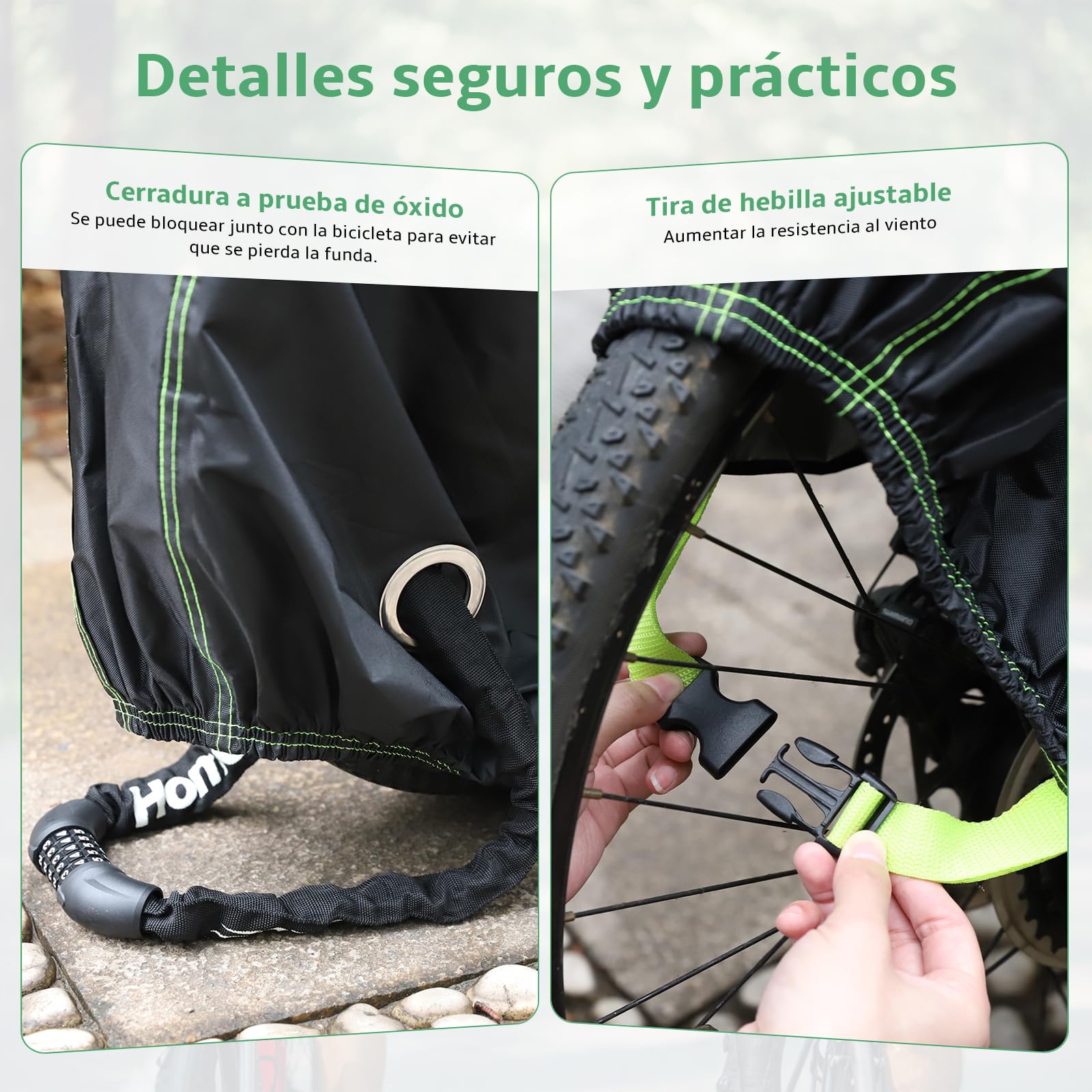 Funda Bicicleta Exterior Impermeable 500D Tejido Ripstop, Funda Bici Anti-UV Resistente a Viento y Polvo, 210x100x110 cm, Cubierta Protección para Bicis Montaña, Carretera, Eléctricas y Motos