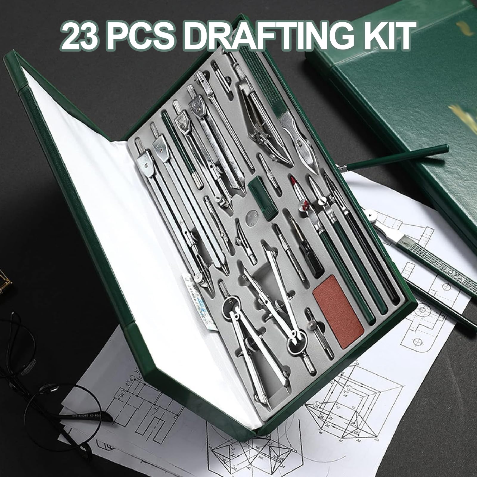 Geometrie-Kit 23-teilig, professionelle Zeichenwerkzeuge mit Verlängerungsbalken für Zeichnen, Mathematik, Kreise, Schulprojekte, Ingenieur- und Architekturdesign