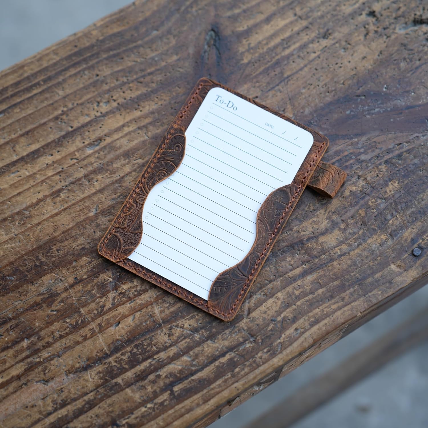 Personalized Distressed Genuine Leather Slim Pocket Sleeve 3 x 5 Cover for Field Notes with Travel Minimalist Sleeve fieldnotes 3" x 5" Cover Vertical Flower Brown