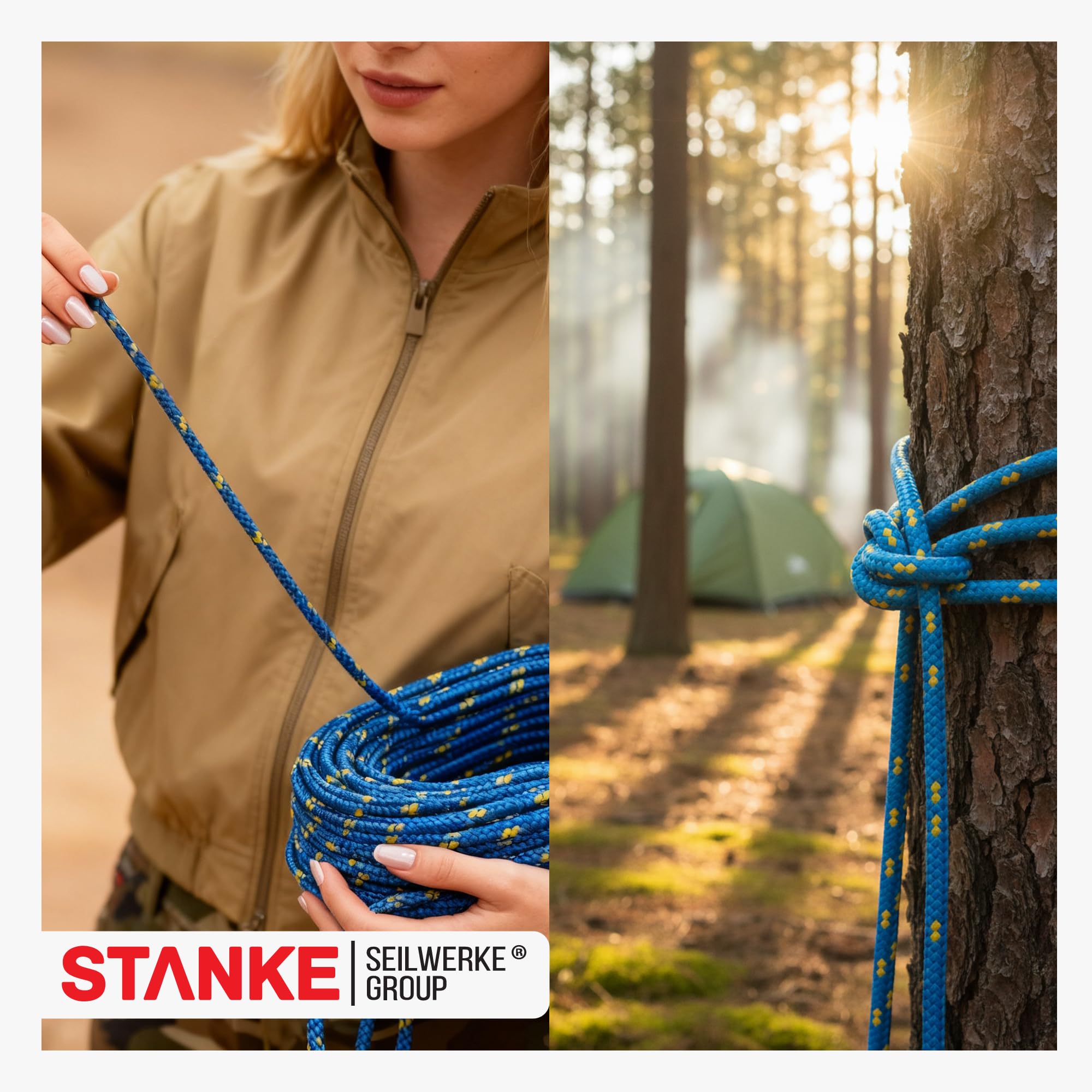 Seilwerk STANKE Corde polypropylène Bleue avec Fils marqueurs Jaunes 6mm 200 m - Ficelle agricole, pour Plants de tomates - Corde tressée pour Le Sport, la Survie, la Construction
