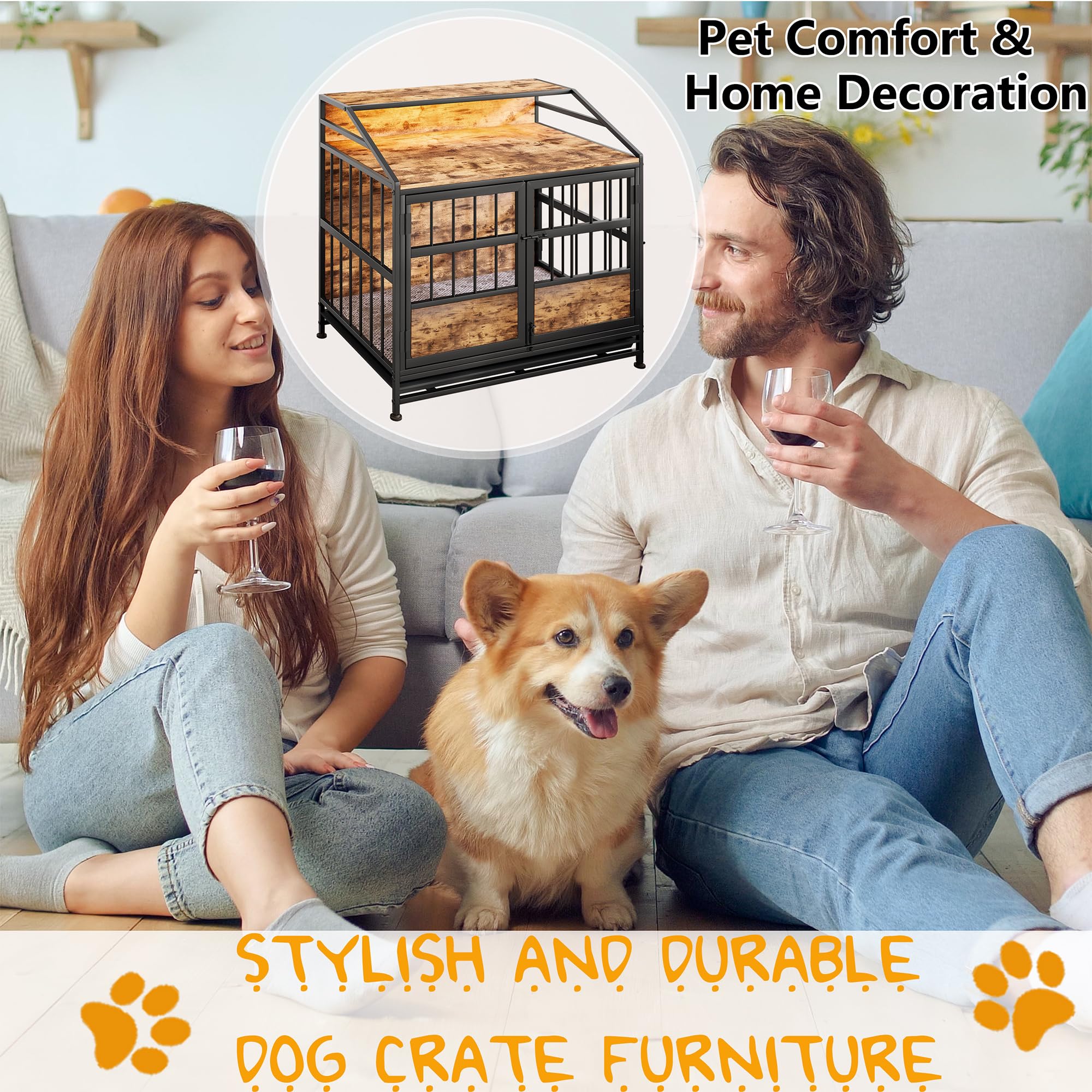 Cage chien, meuble rangement étagère, table bois, niche moyenne, plateau amovible