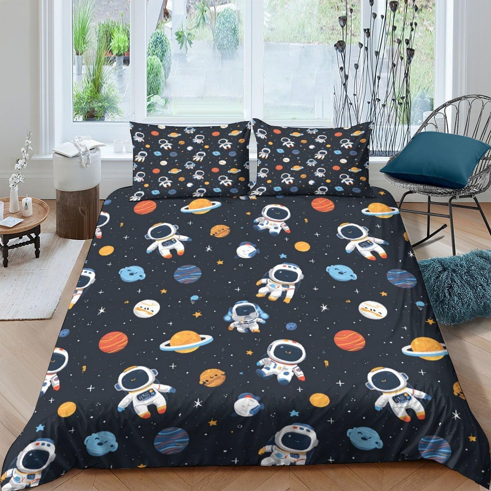 Ctjqhvkz Style-4 3D Printed Space Astronaut Fitted Sheet Microfiber Soft Breathable Planet Mattress Cover For Bedroom Guest Room Dorm Decor Single（135X200cm）