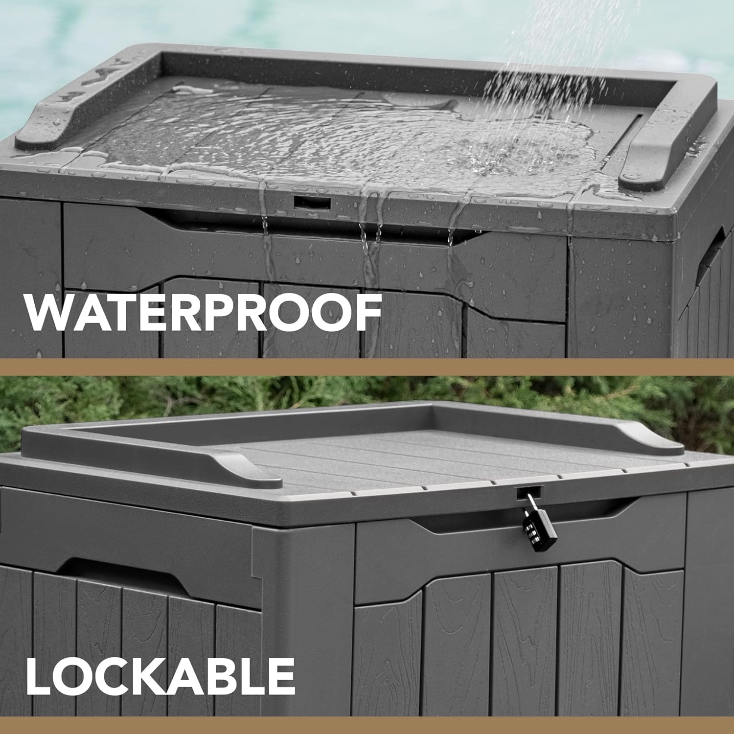 Devoko 30 Gallon Resin Deck Box Outdoor Indoor Waterproof Storage Box for Patio Furniture Pool Accessories Storage for Cushion Garden Tools (30 Gallon, Grey)