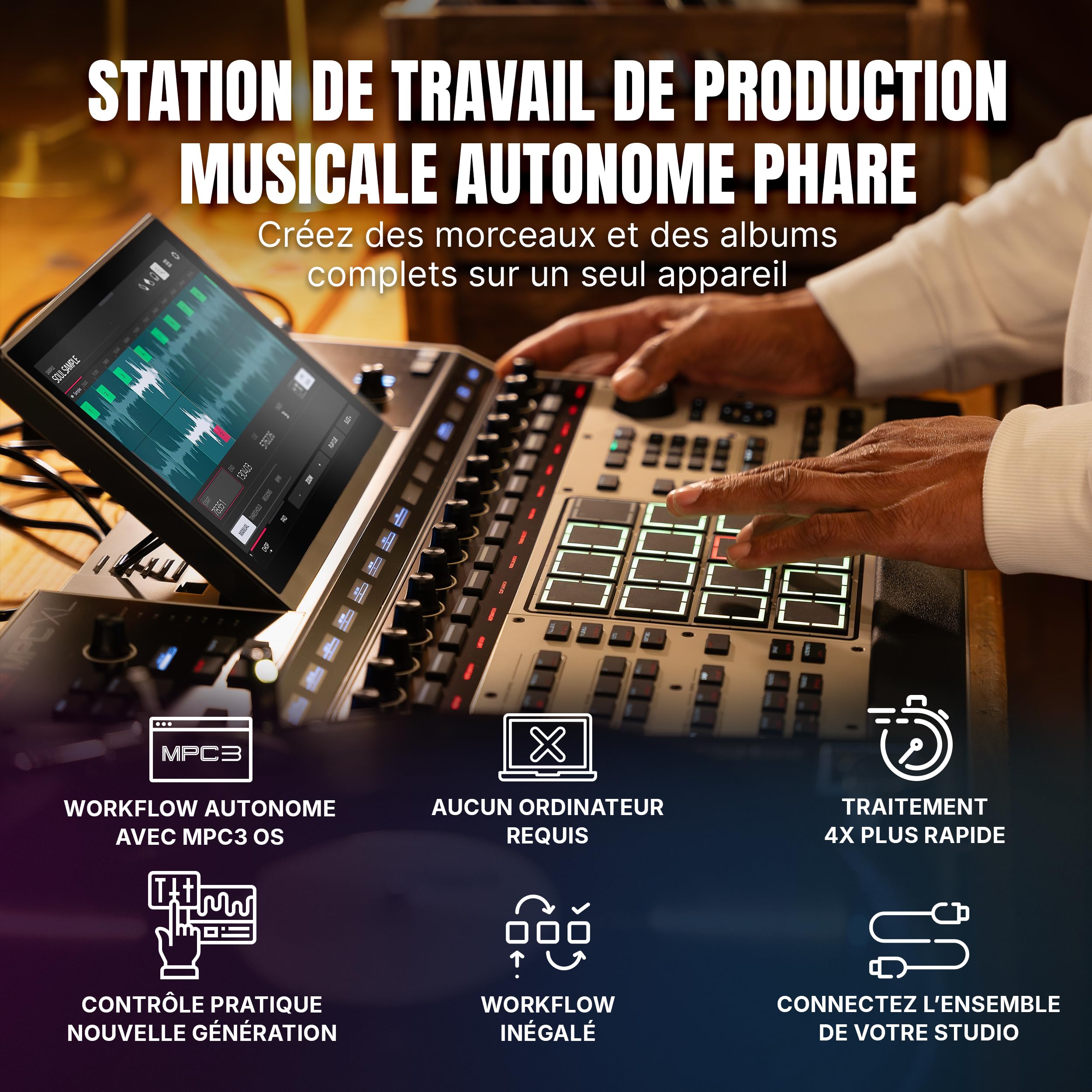 Akai Professional MPC XL Station de Production Musicale Autonome pour Sampling et Séquence avec Écran Tactile de 10,1 Pouces, Pads 3D MPCe, CPU 8 Cœurs, 16 Go de RAM et SSD 256 GO