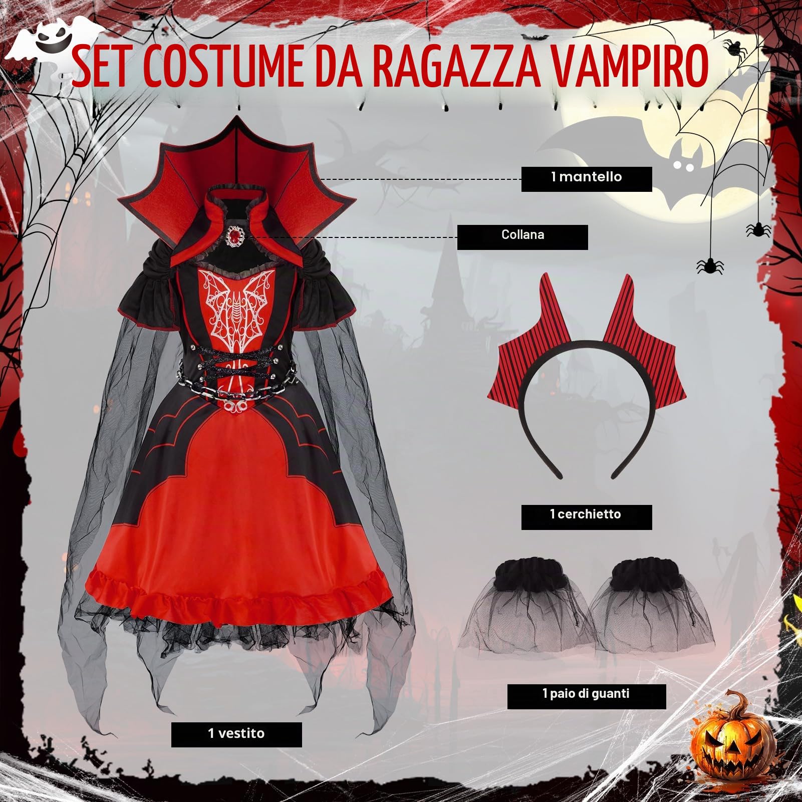 Halloween Costume da Vampiro per Bambina: Vestito da Regina di Vampira per Vestito Gioco di Ruolo Feste a Tema e Halloween