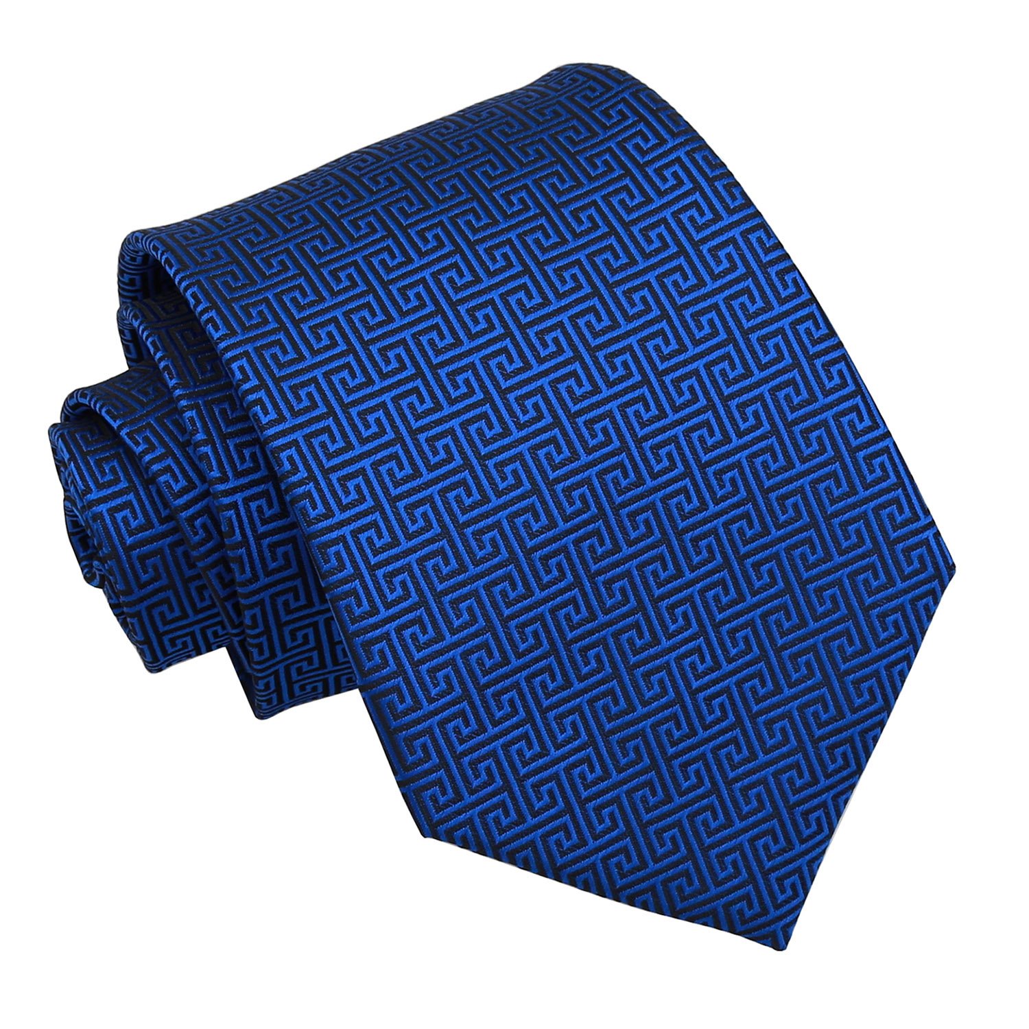 DQT Mens Greek Key Jacquard Tie - 9cm Classic Width Necktie - Wedding, Business & Formal - Royal Blue