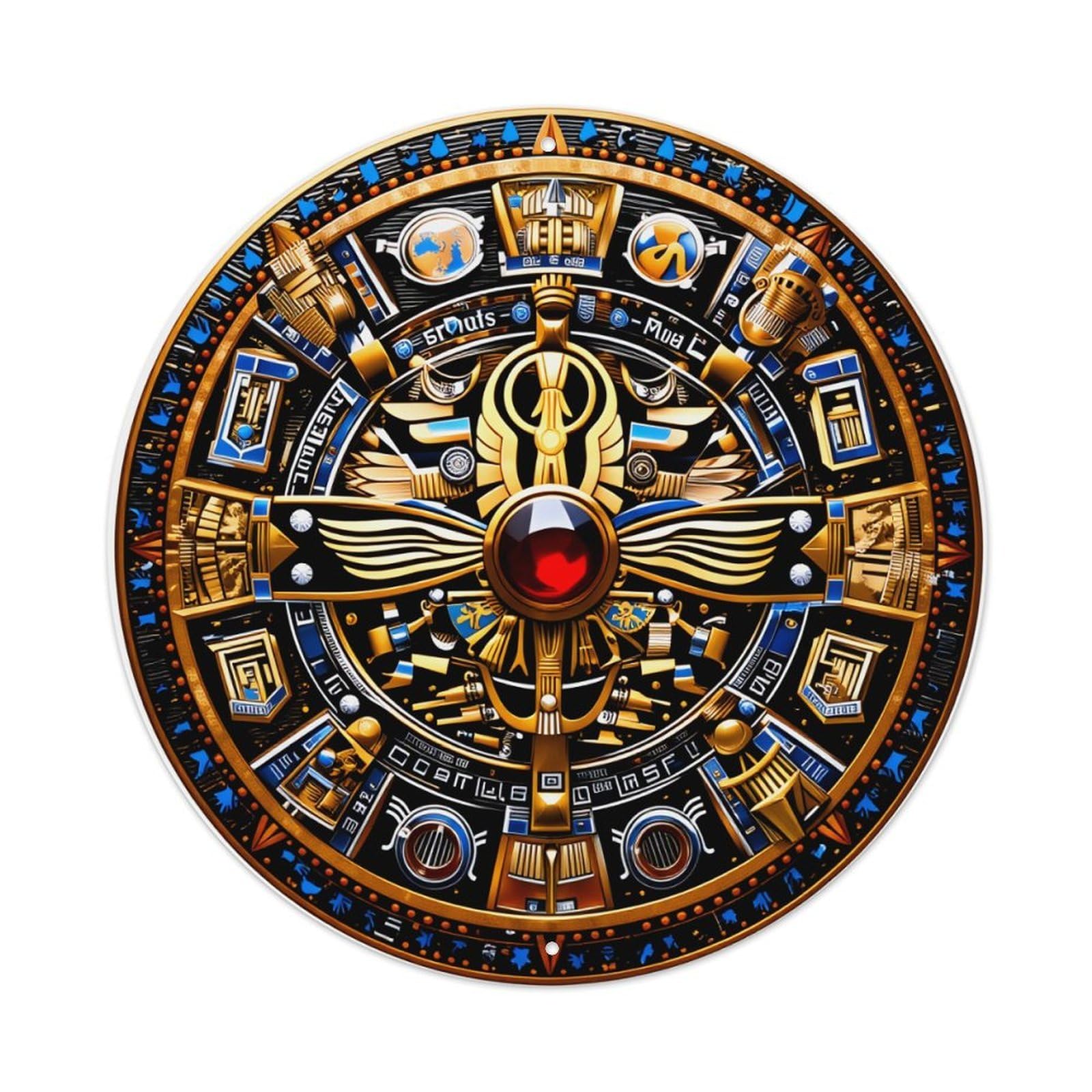Egyptian Symbolic Artwork Design Pattern Round Tin Sign Vintage Metal Poster, Home Bar Garage Man Cave Cafe Indoor & Outdoor Wall Decoration 8x8Inches