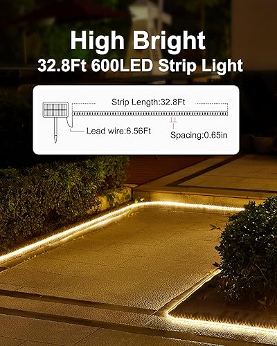 Miniatura 4 de LUHLEE Tira de luces LED solares para exteriores, 600 luces LED más brillantes de 32.8 pies para exteriores con control remoto, 8 modos de