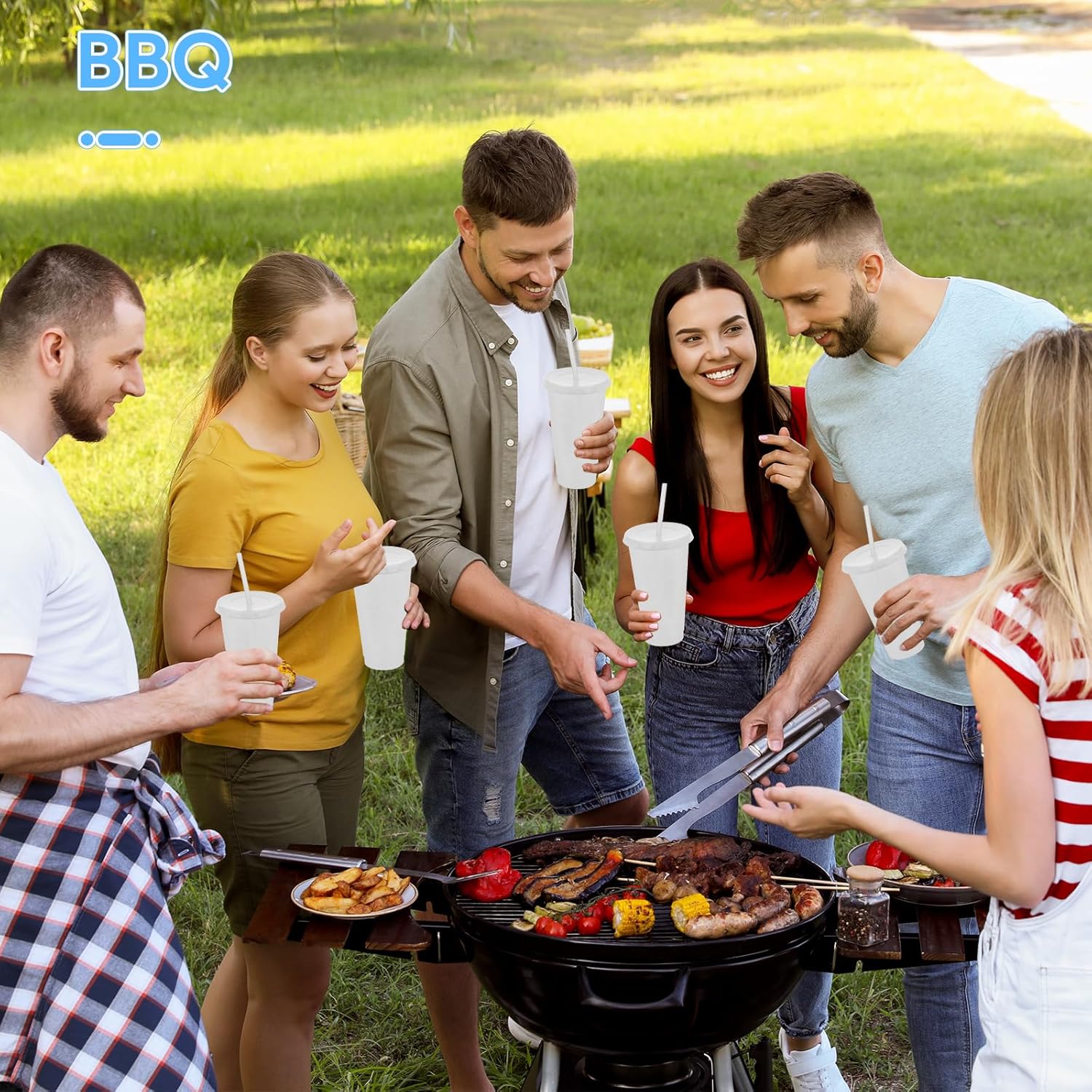 24 Pack Plastic Tumblers with Lids and Straw, Reusable Cups with Lids and Straws White Cups for Cold Drink Iced Coffee, Plastic Tumbler Bulk for Party Birthday Gifts (24 oz, White) - Image 5