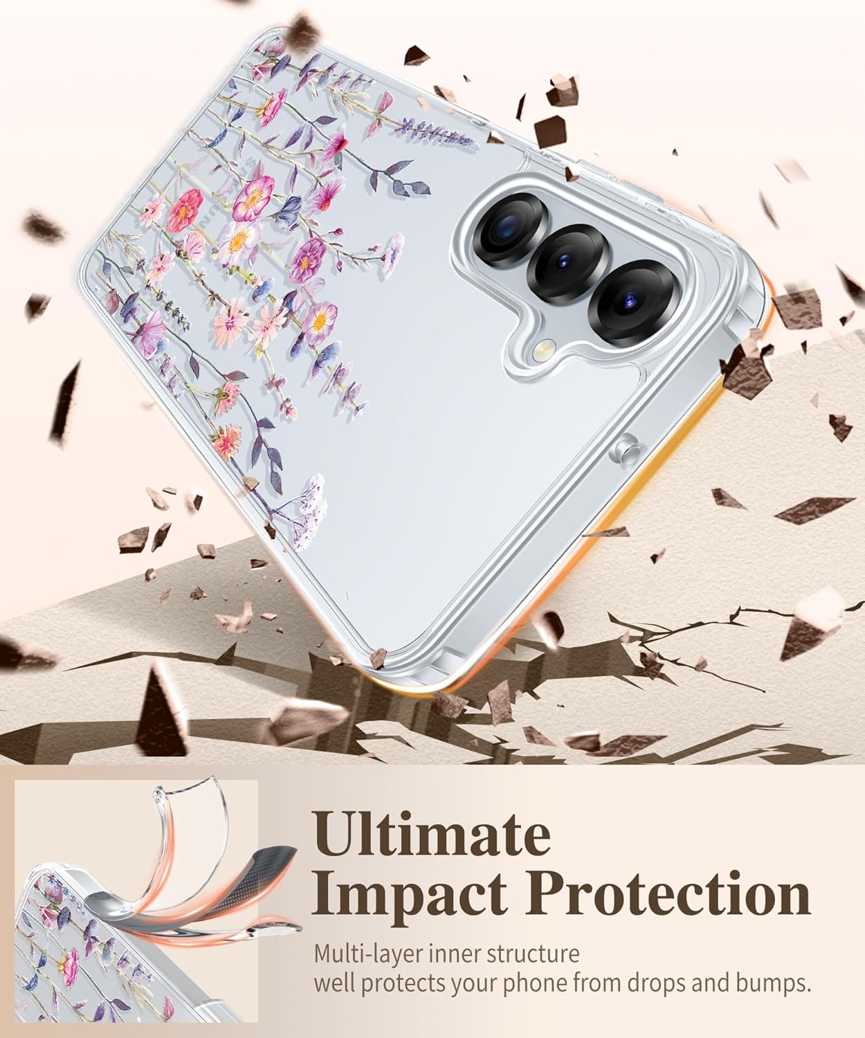 GVIEWIN for Samsung Galaxy A16 5G Case, [Screen & Camera Lens Protector] [Military-Grade Protective] Women Clear Floral Not Yellowing Shockproof Bumper Phone Case for Galaxy A16, Floratopia/Colorful - Image 4