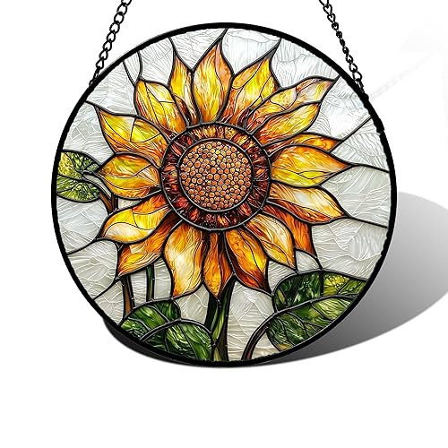 Stained Glass Window Hanging - Sunflower Flower Suncatcher Ready to