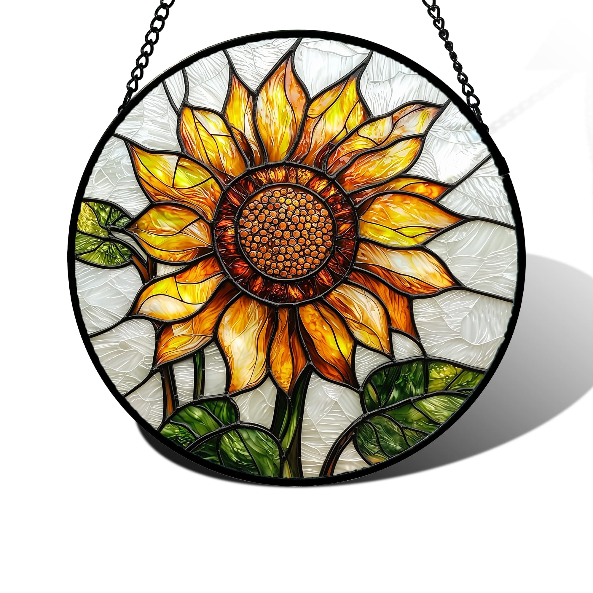 DASTOLL Stained Glass Window Hanging - Sunflower Flower Suncatcher Ready to Hang Window Doors Home Decoration and Christmas, Mother's Day Birthday Gifts for Women, Men, and Mom 11.8x11.8 in — image 1