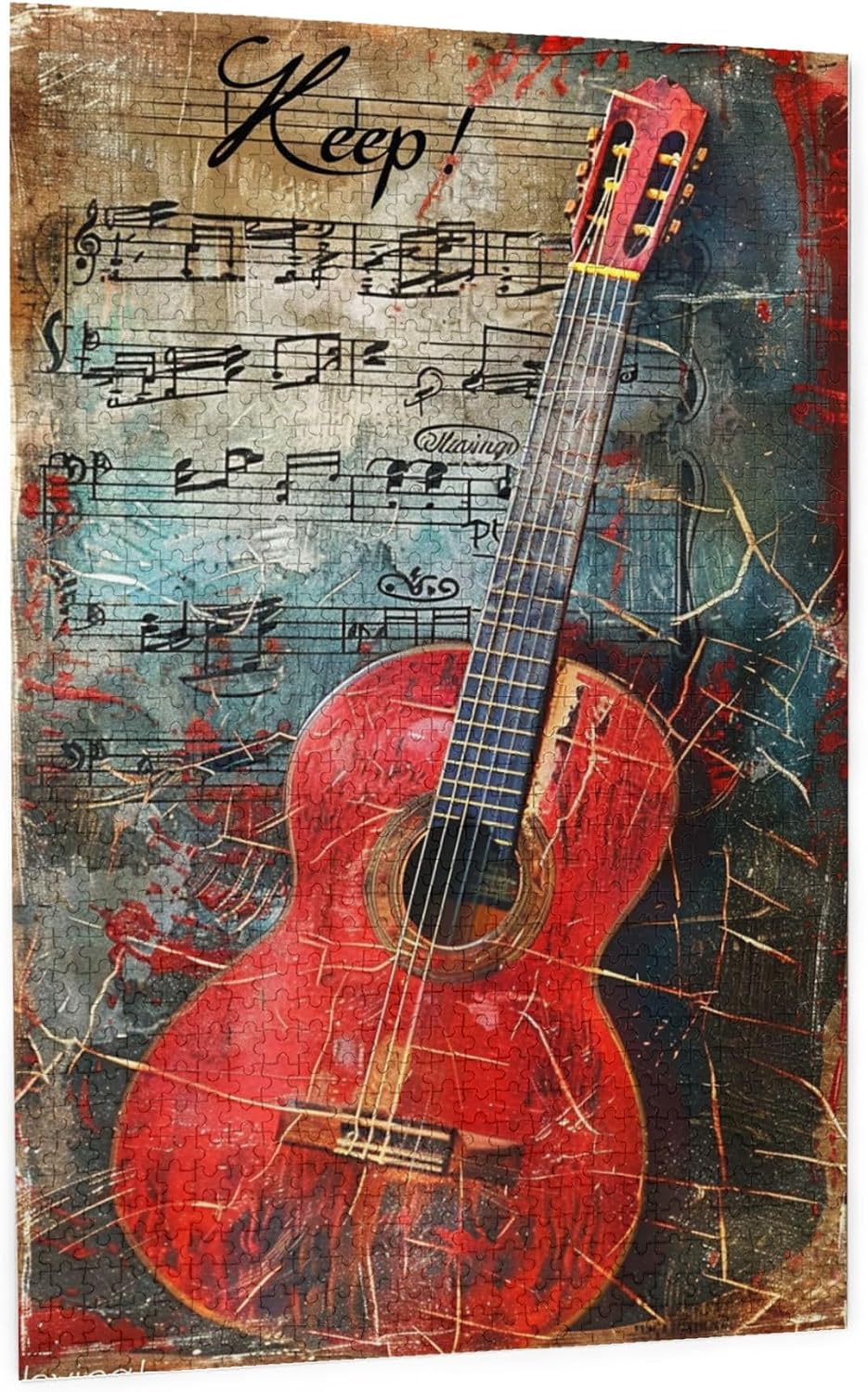 Guitar & Sheet Music, Puzzles for Adults 1000 Pieces, Adult Wooden Jigsaw Puzzle, Vintage Music Puzzle Home Decor, Puzzles for Music Lovers, Relax and Enjoy The Fun of Solving Puzzles