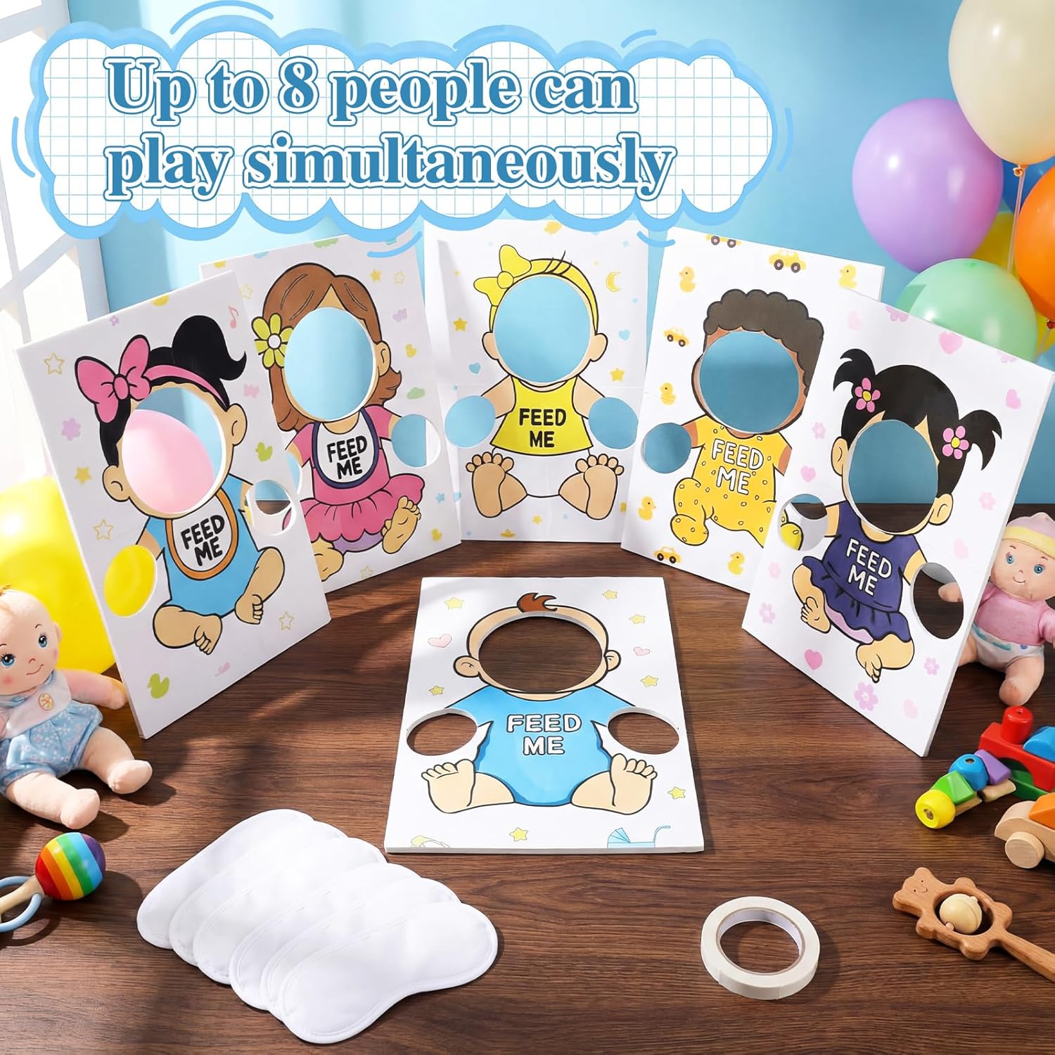 8 Set Feed Me Shower Favors Activities with 8 Pcs Kt Boards and 8 Pcs Eye Patches for Funny Gender Reveal Christmas Bridal Party Decorations Supplies Activities Twerk Play